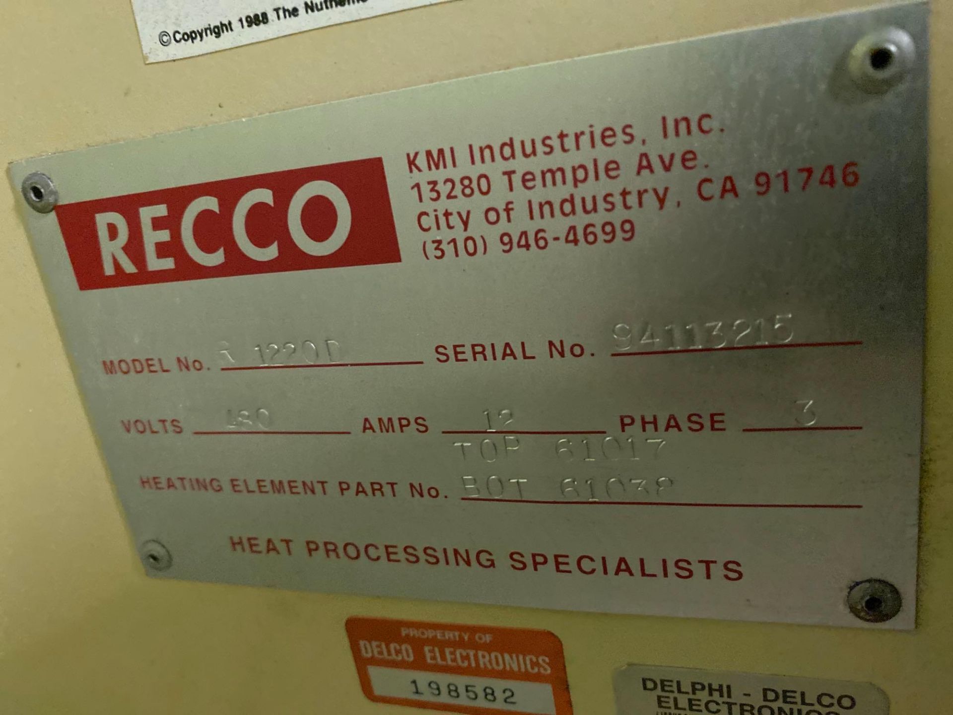 Recco #R 1220D Heat Treat Oven - Image 3 of 7