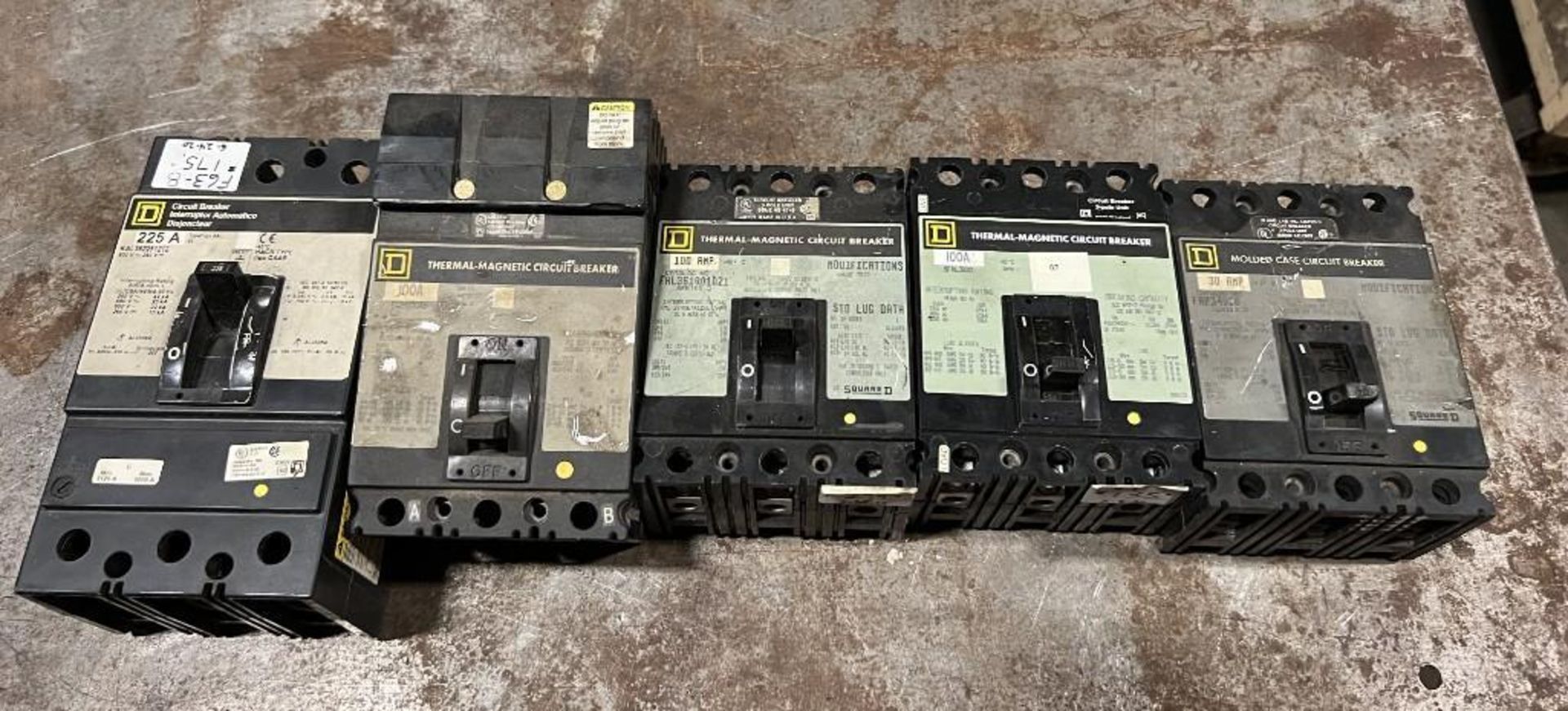 Lot of (5) Square D Circuit Breakers