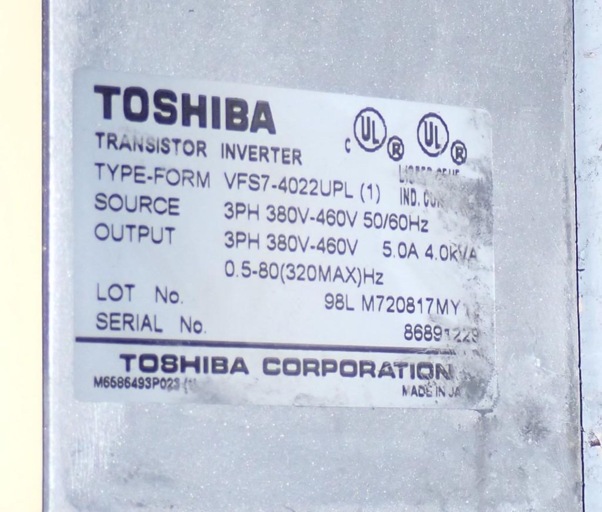 Lot of (5) Toshiba VF-S7 Transistor Inverter Drives, VFS7-4022UPL, 3 HP, Missing Cover - Image 4 of 5