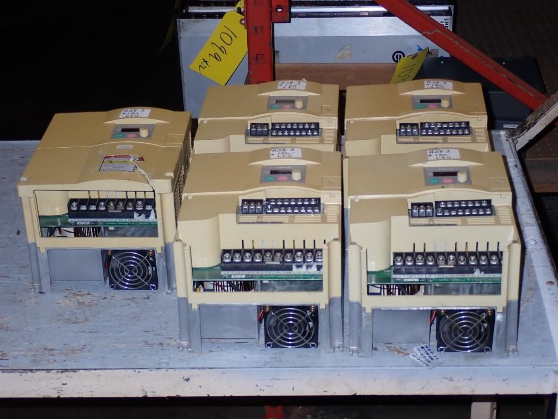 Lot of (5) Toshiba VF-S7 Transistor Inverter Drives, VFS7-4022UPL, 3 HP, Missing Cover