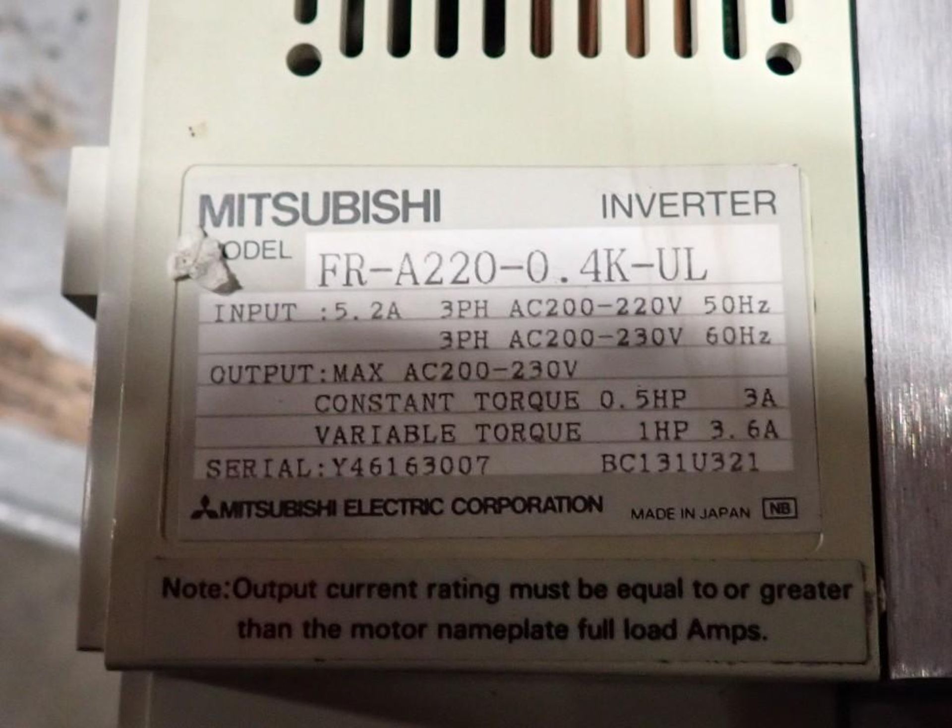 Lot of (5) Mitsubishi Inverters, FR-A220-0.4K-UL, NO COVER - Image 4 of 4