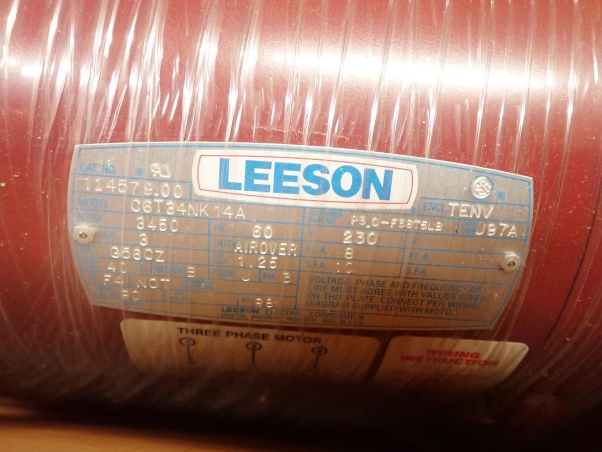 NEW Leeson 3 HP, Electric Motor, C6T34NK14A, 3450 RPM, 230V - Image 3 of 4