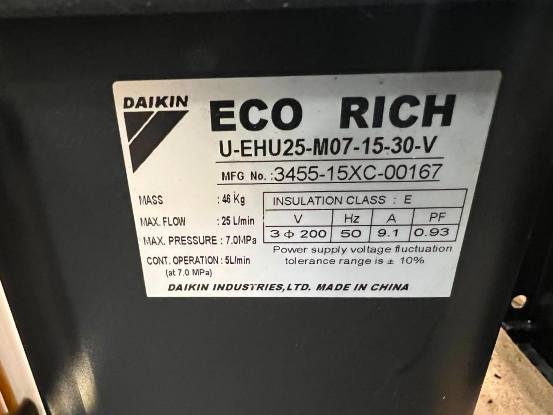 Daikin Eco Rich #U-EHU25-M07-15-30-V / #3455-15XC-00167 Hydraulic Unit - Image 4 of 4