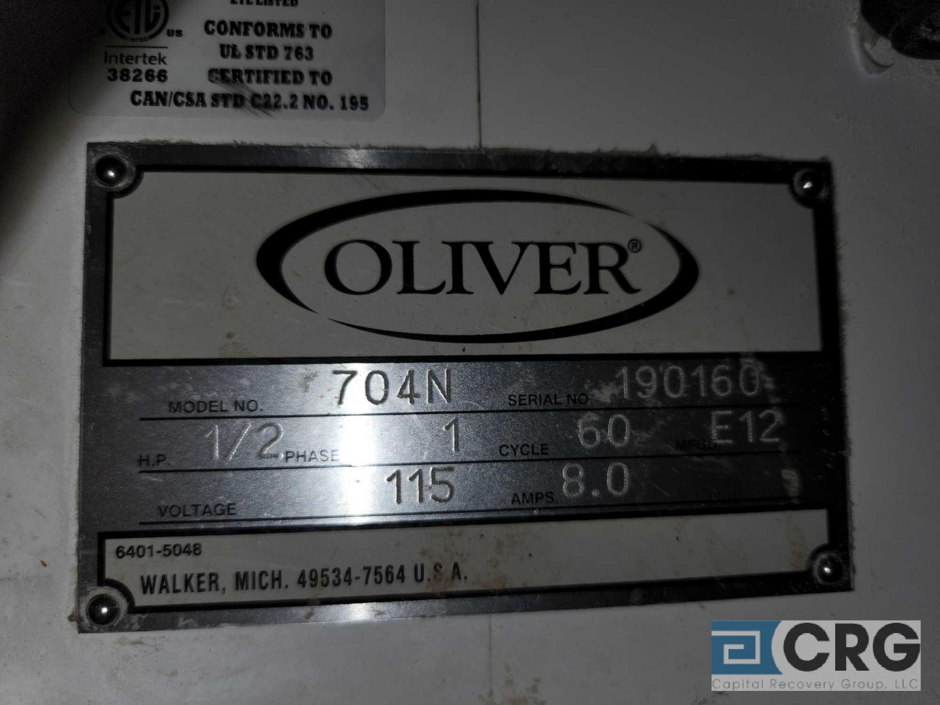 Oliver 704 gravity feed roll/ bagel slicer, 1/2 hp, 115 volt, 1 phase - Image 3 of 3