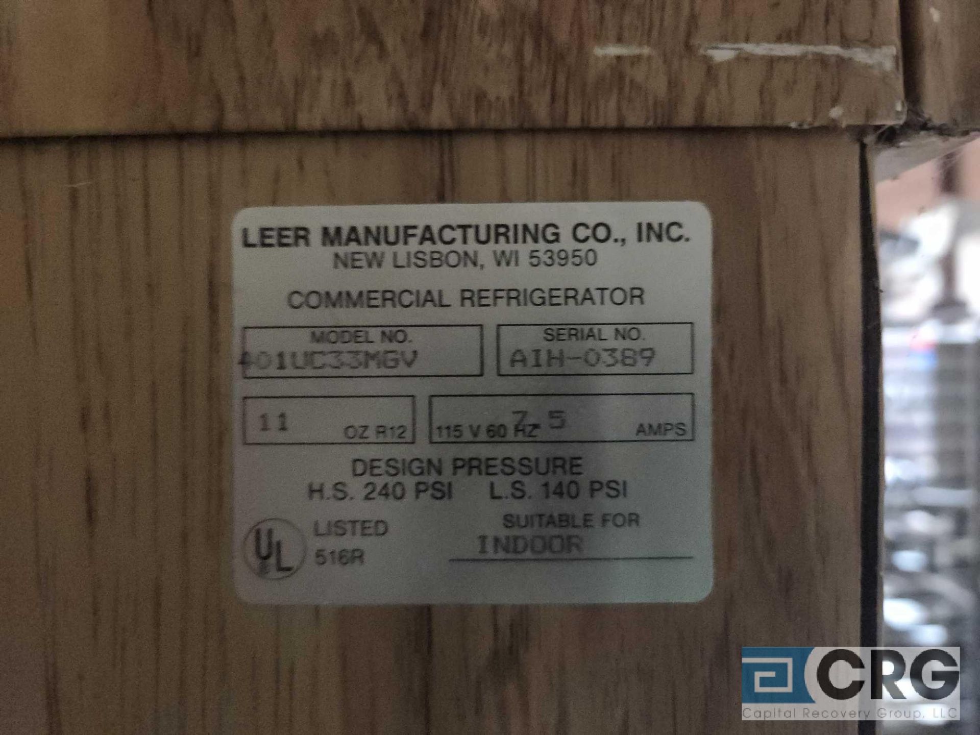 Leer reach in bagged ice freezer, m/n 401UC33MGV, s/n AIH-0389 1 phase - Image 3 of 3