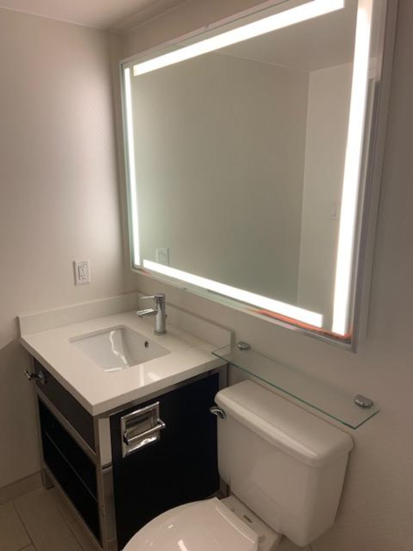 Vanity, Lighted Mirror, Chrome Accessories - NO Shower Head, Mixer or Tub Spout, Location / Room: