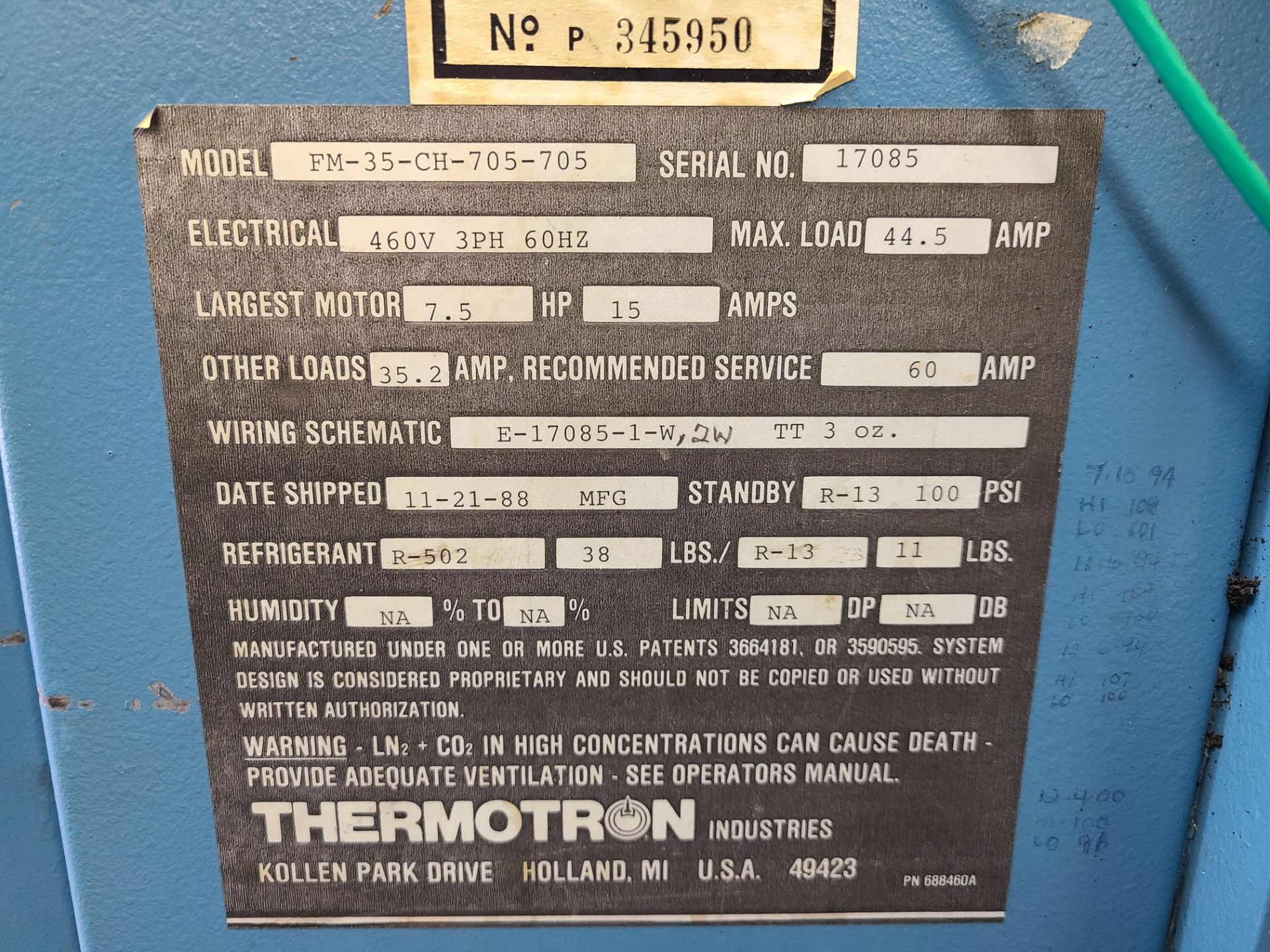 CINCINNATI SUB ZERO ENVIRONMENTAL CHAMBER MODEL # 232-2-2 H/AC; SERIAL # 2L9722625 - Image 6 of 6