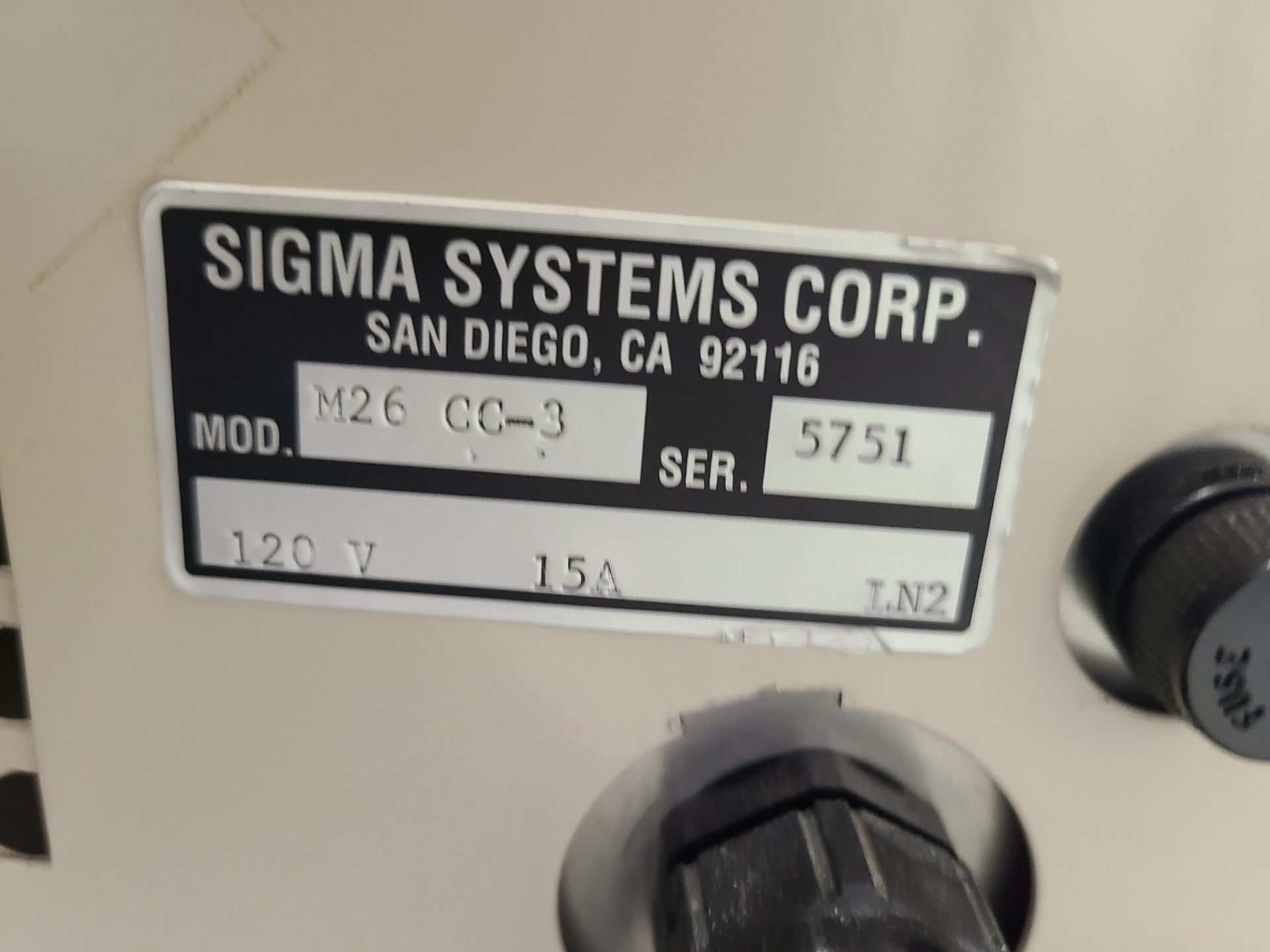 SIGMA SYSTEMS THERMAL CHAMBER MODEL # M26 CC-3; SERIAL # 5751; 120V; 15A; LN2 - Image 3 of 3