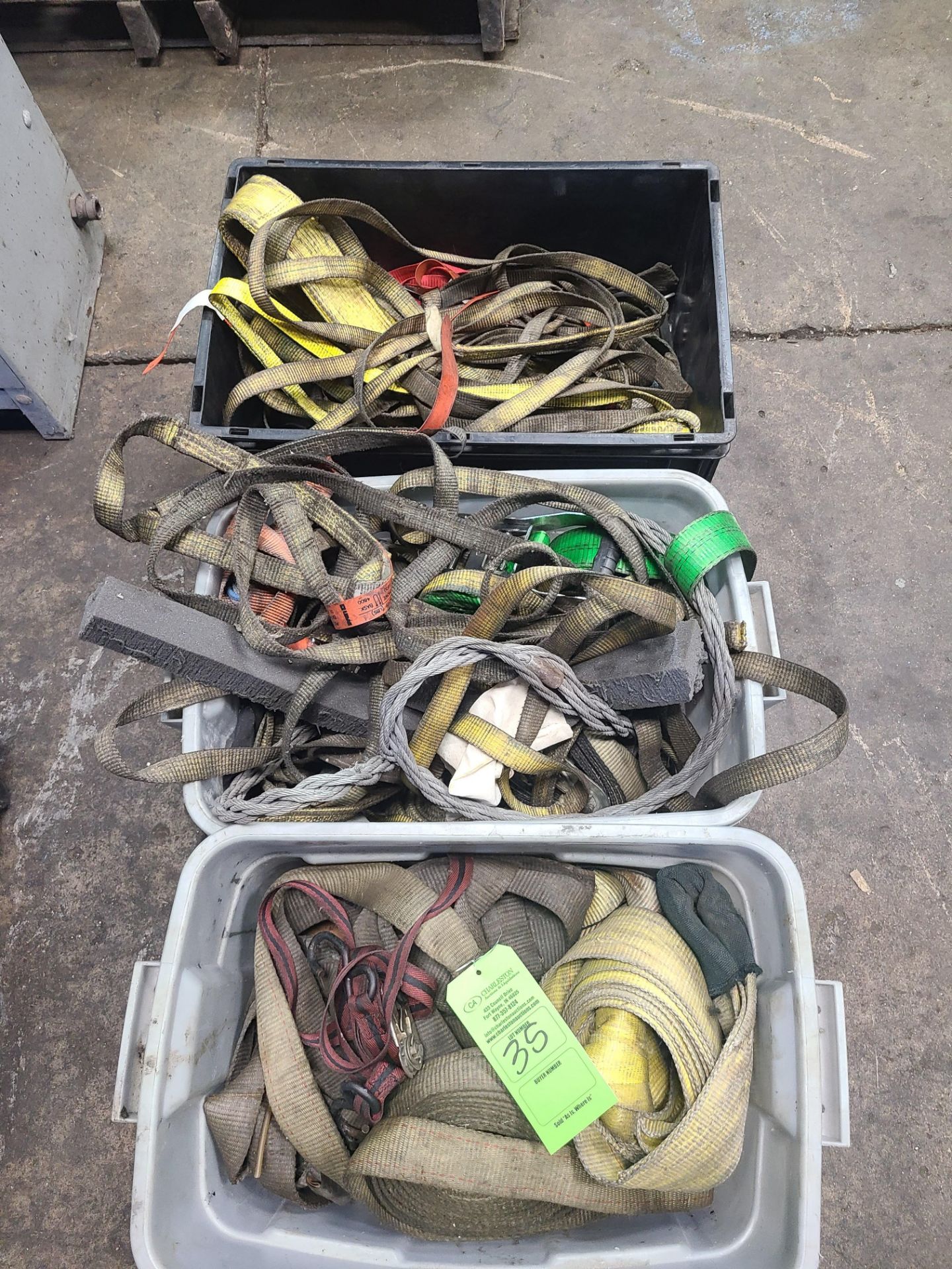 (3) TUBS OF RIGGING STRAPS AND TRUCK SCRAPS
