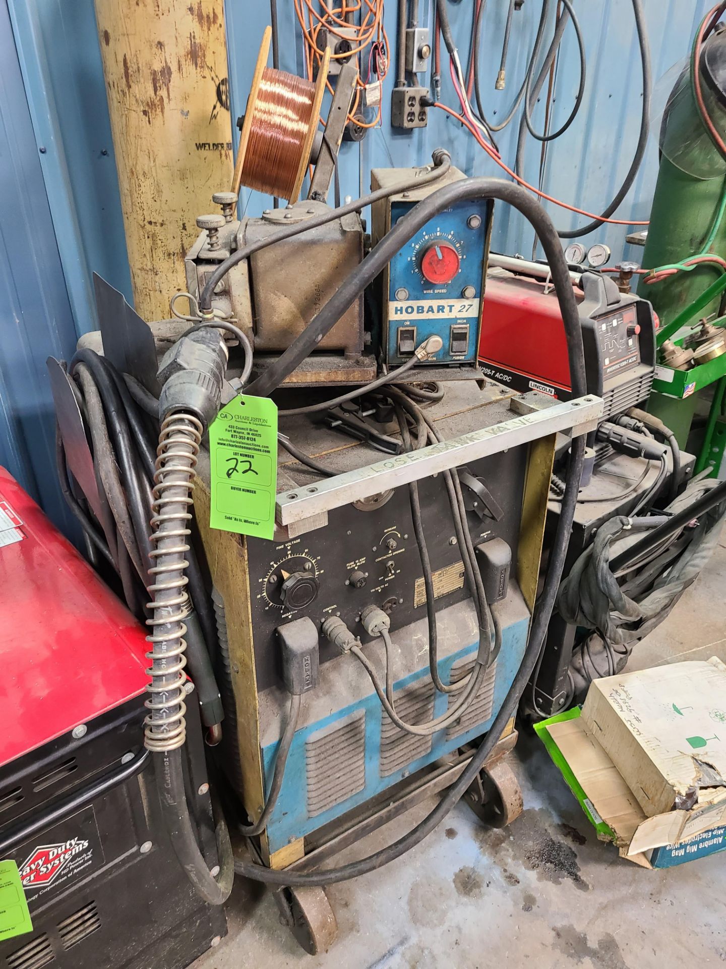 HOBART WELDER WITH HOBART 27 WIRE FEEDER (TAG IS UNREADABLE)