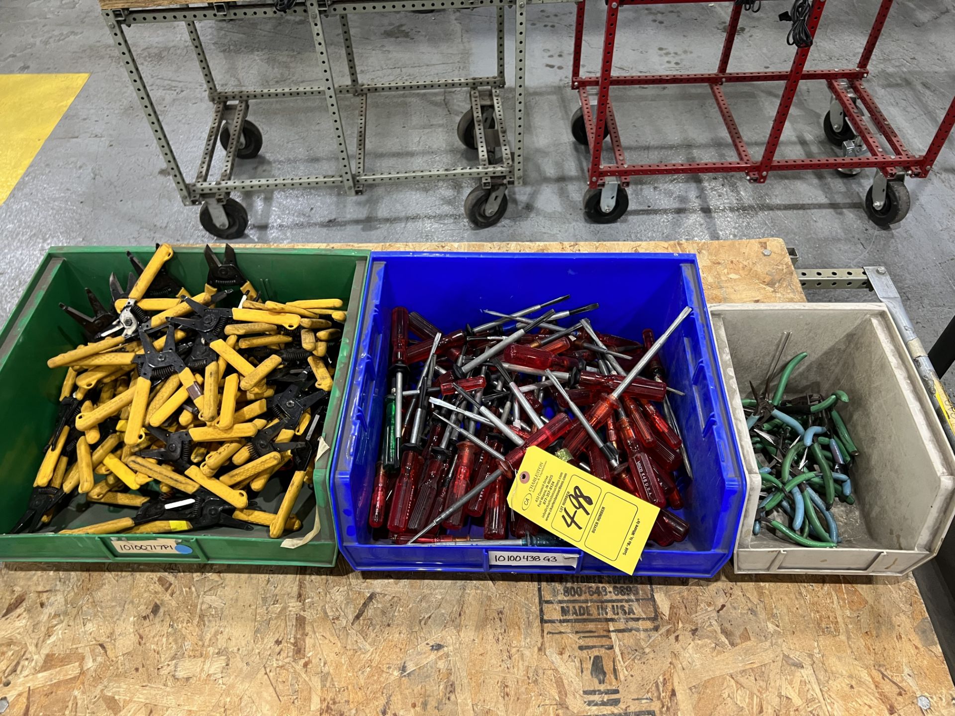 CART AND CONTENTS: WIRE CUTTERS; SCREW DRIVERS; NEEDLE NOSE PLIERS