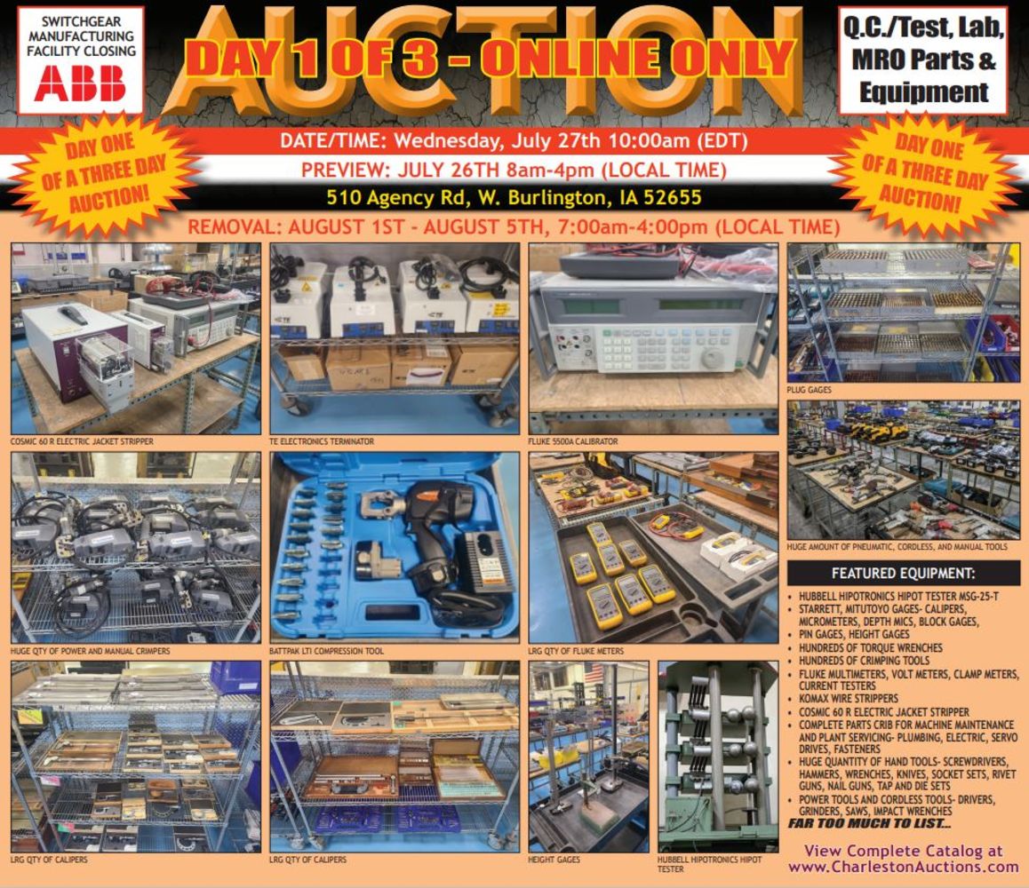 QC/Test, Lab & MRO Parts & Equipment - ABB - Burlington, IA (Auction 1 of 3)
