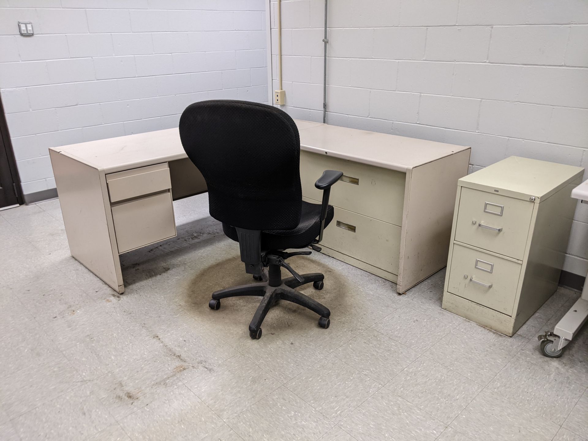 (2) WORK STATIONS; CHAIR; CORNER DESK; (2) FILE CABINETS - Image 2 of 2