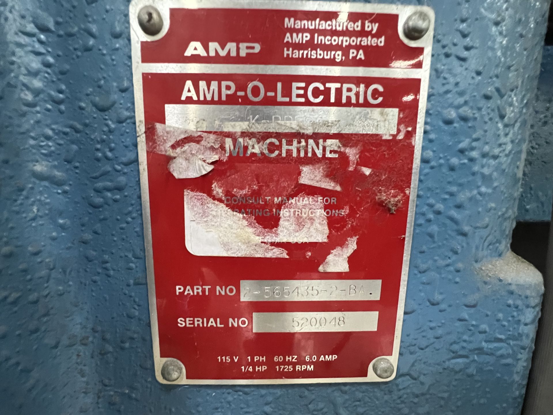 AMP-O-LECTRIC MODEL "K" TERMINATING MACHINE; M# 471273 - Image 3 of 3