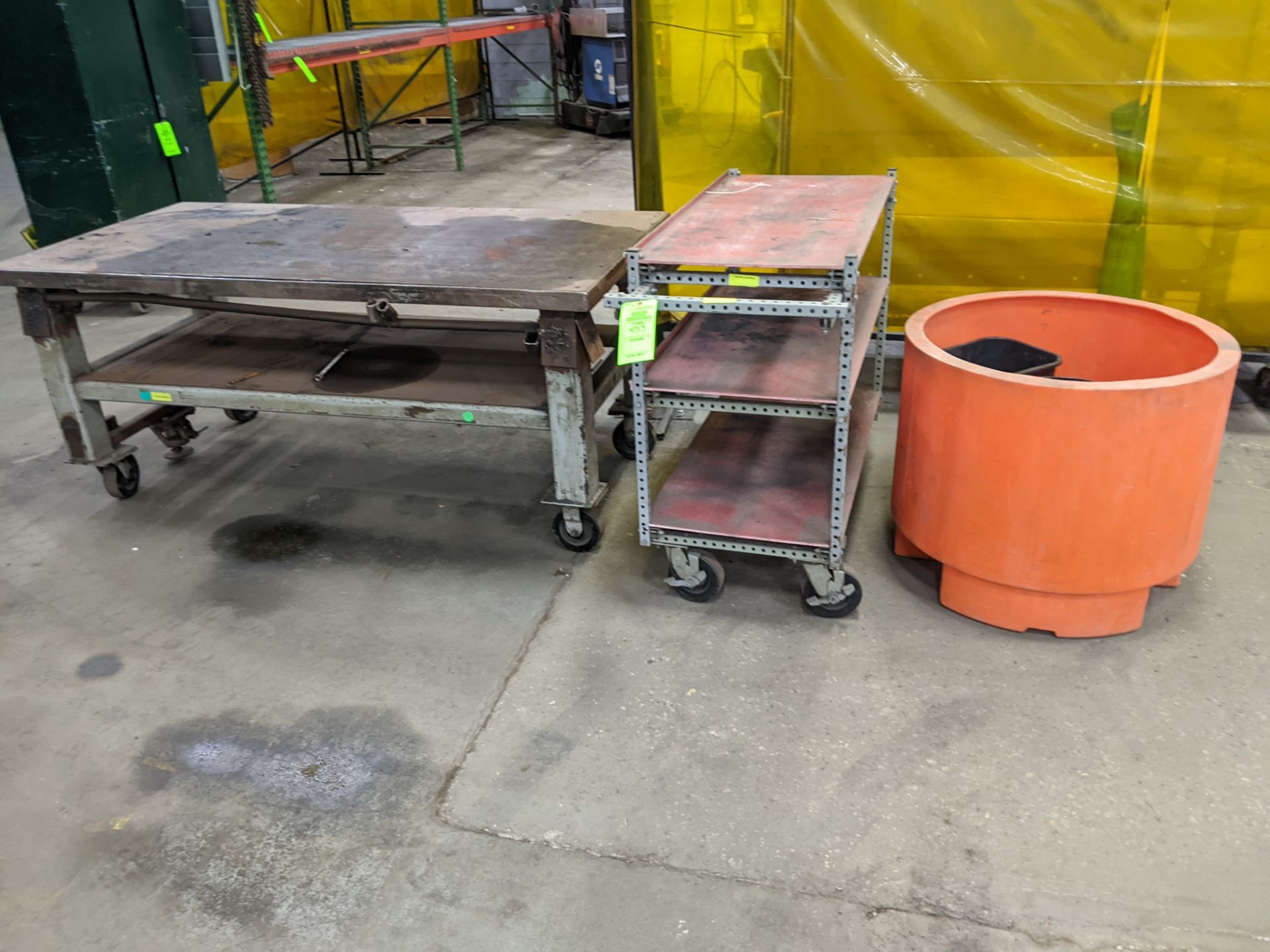 (2) MATERIAL CARTS AND LARGE PLASTIC WASTE BUCKET