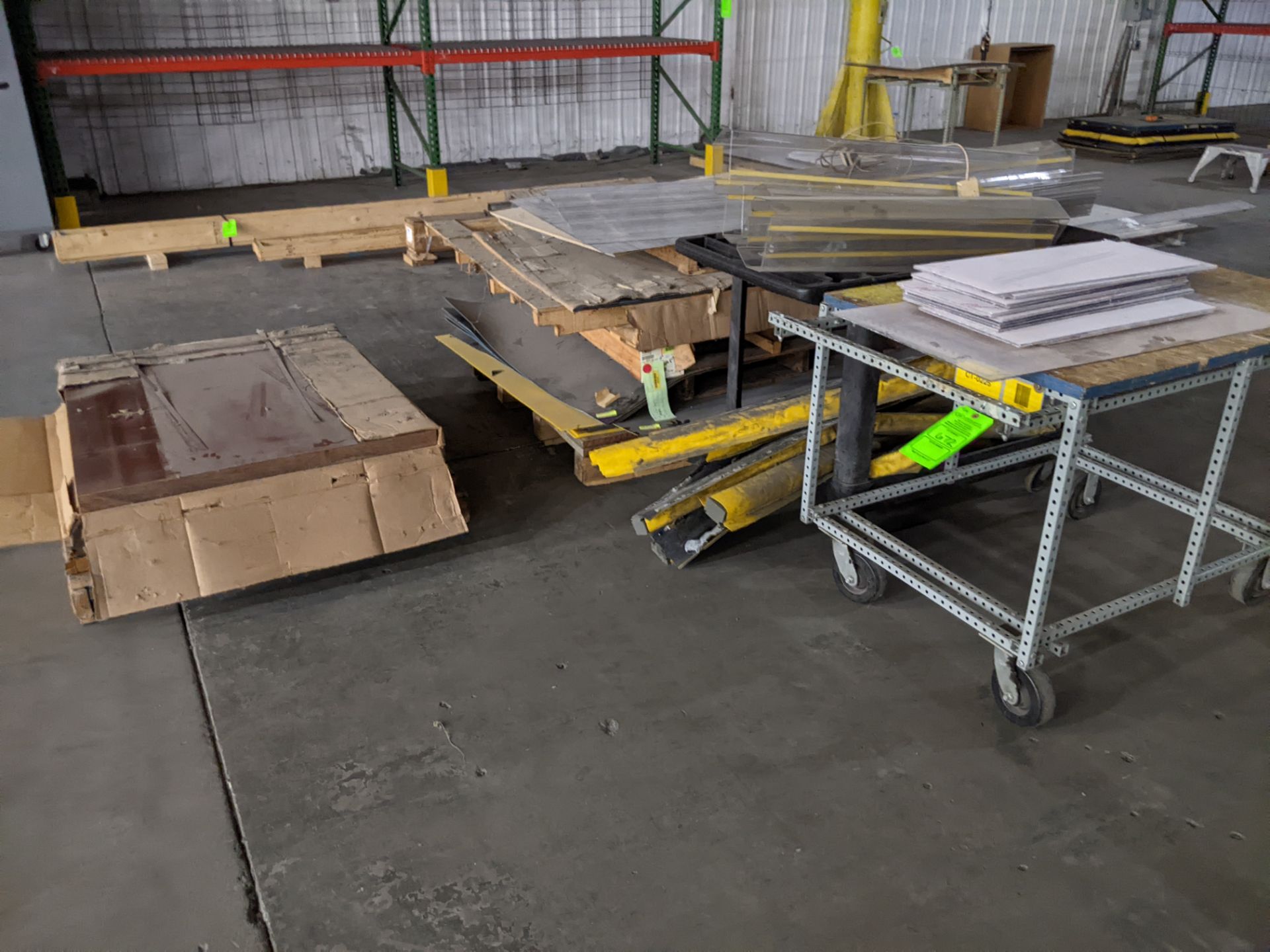 (2) CART AND CONTENTS AND (2) PALLET AND CONTENTS-SPILL CONTAINMENT; WOODEN TOP; SHEETS; MISC - Image 2 of 2