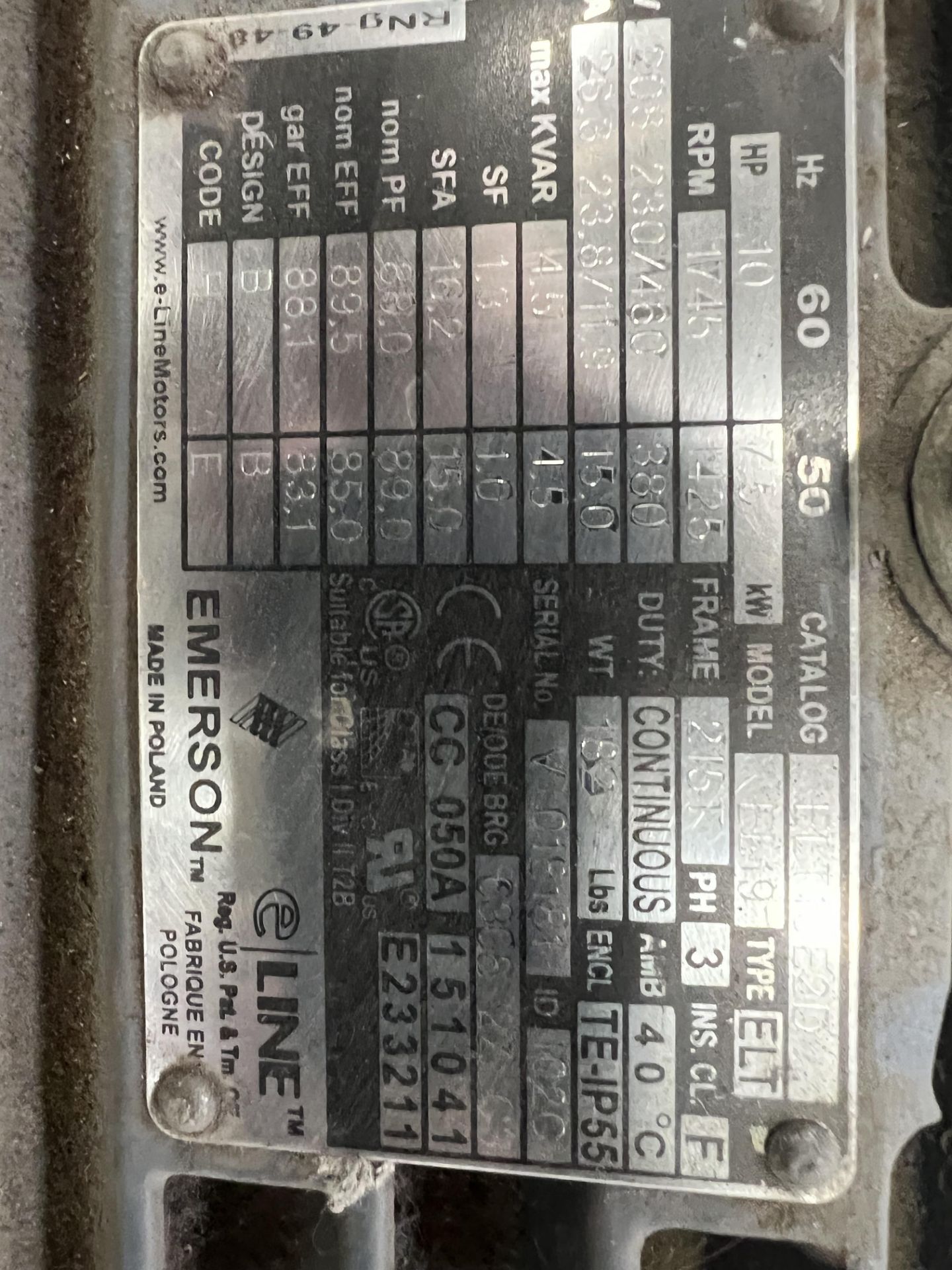 (2) EMERSON ELECTRIC MOTORS; 10HP - Image 2 of 3