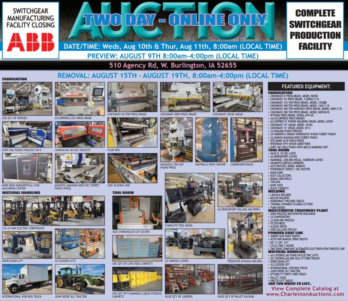 ABB - Complete Switchgear Production Facility - Burlington, IA (Auction Day 2 of 3)