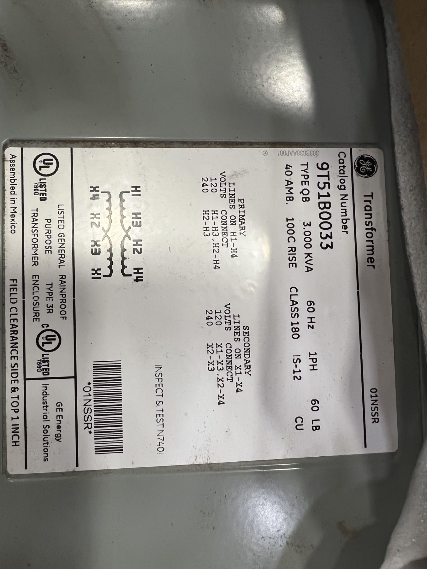 (2) NEVER-USED DRY GE TRANSFORMERS 9T51B0033; 3 KVA - Image 2 of 2