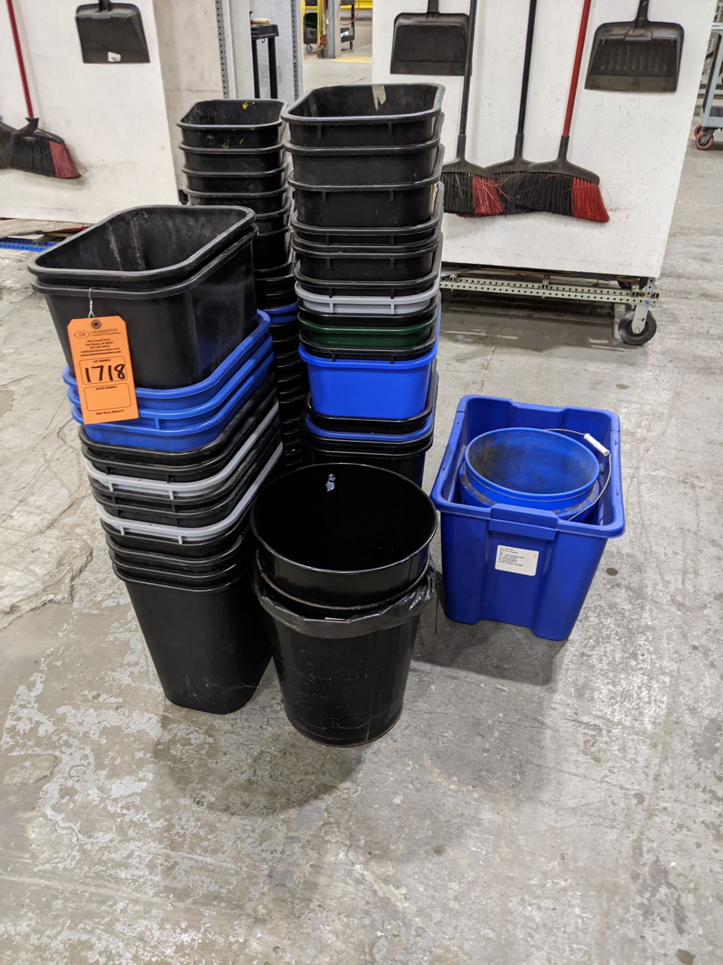 ASSORTED TRASH AND RECYCLING BINS