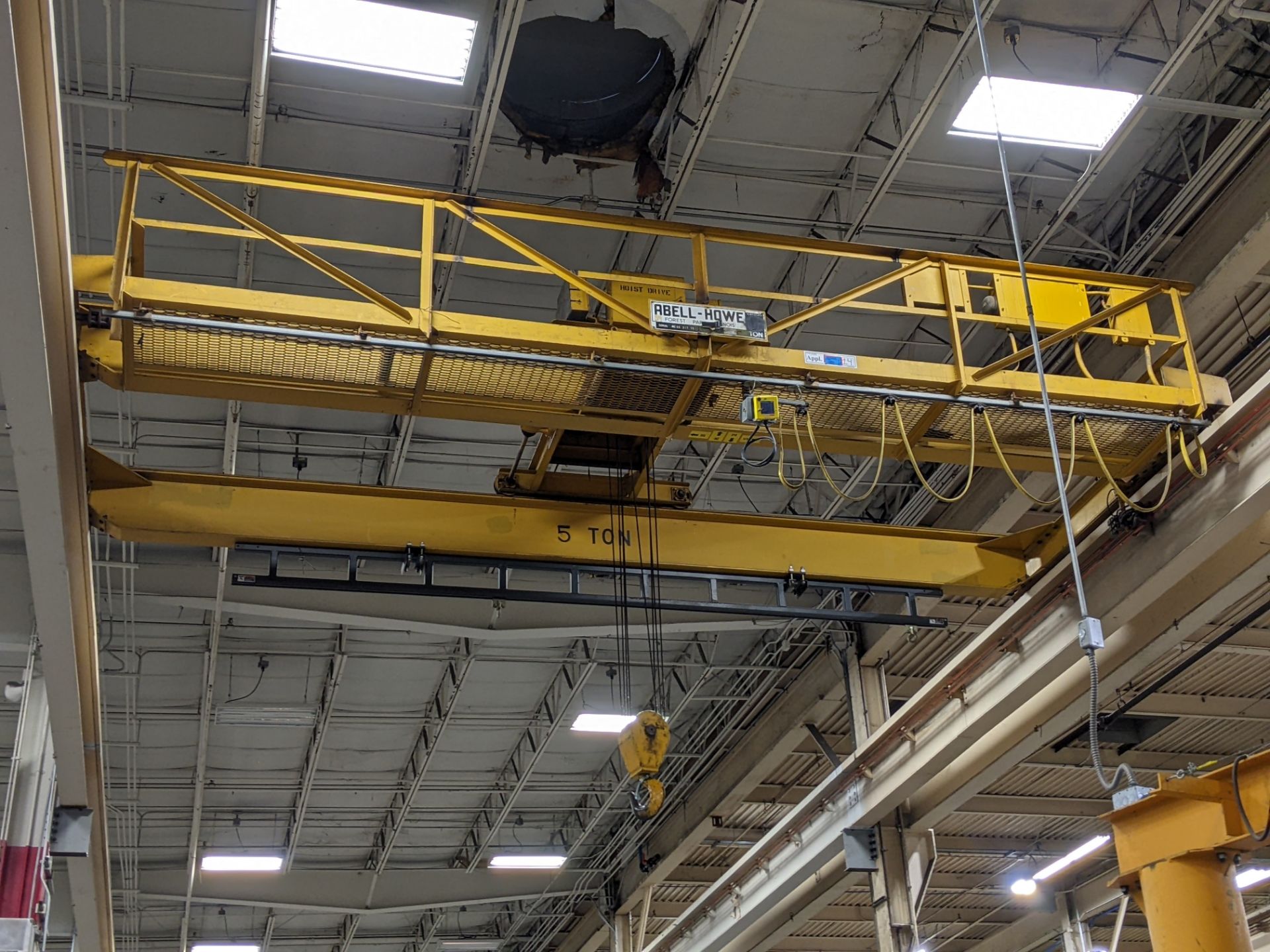 ABELL-HOWE 5 TON DOUBLE GIRDER BRIDGE CRANE WITH HOISTS