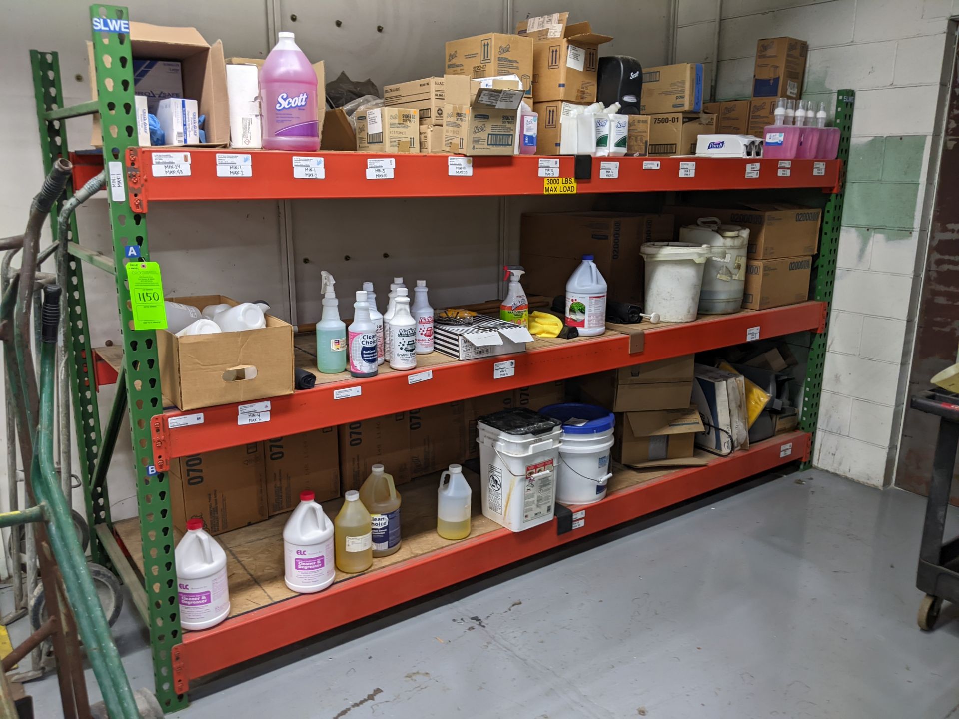 PALLET RACK WITH CONTENTS: CLEANING/SAFETY SUPPLIES