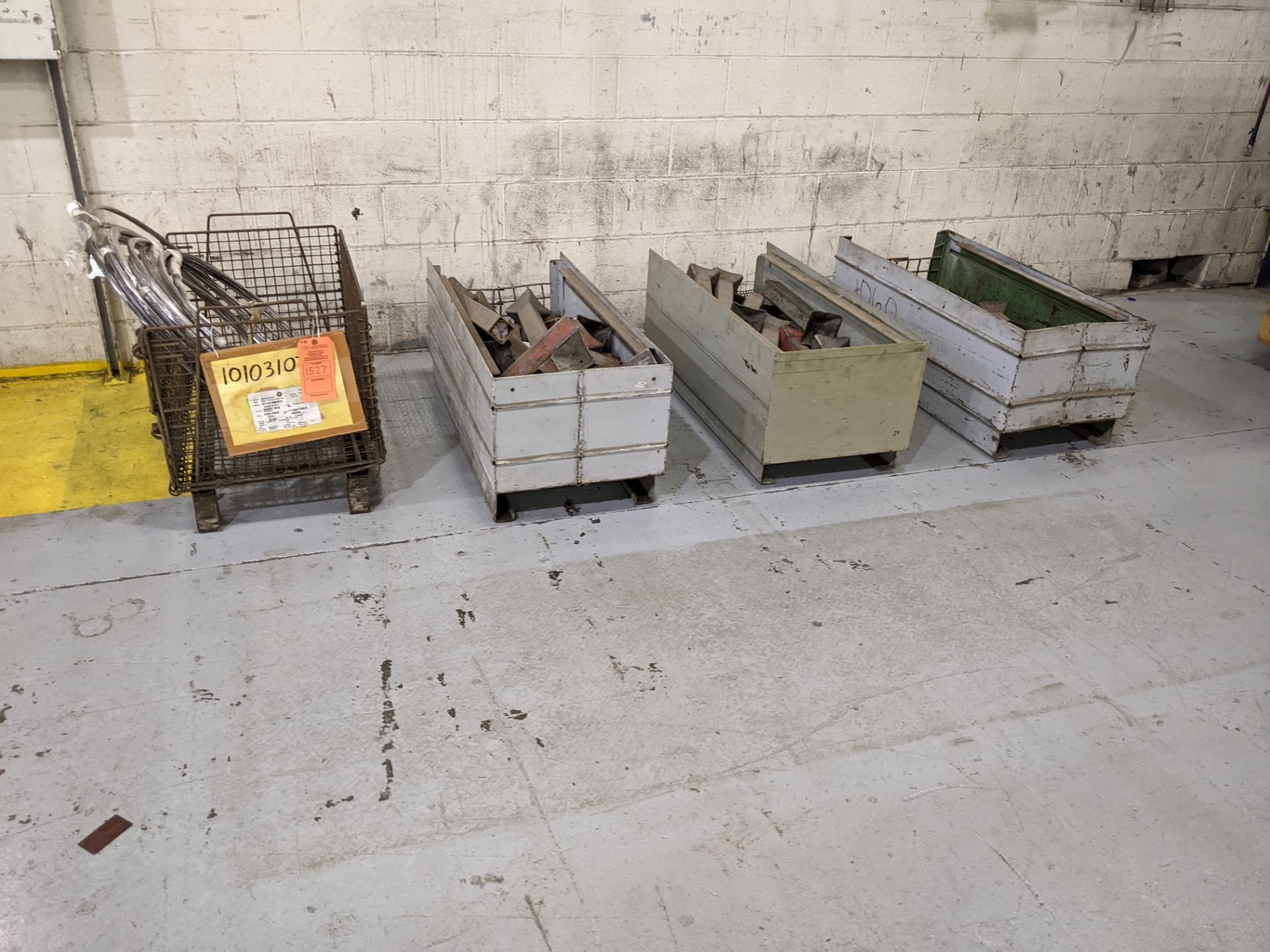 (3) STEEL CRATES WITH 2" SQUARE RACK STANDS AND WIRE