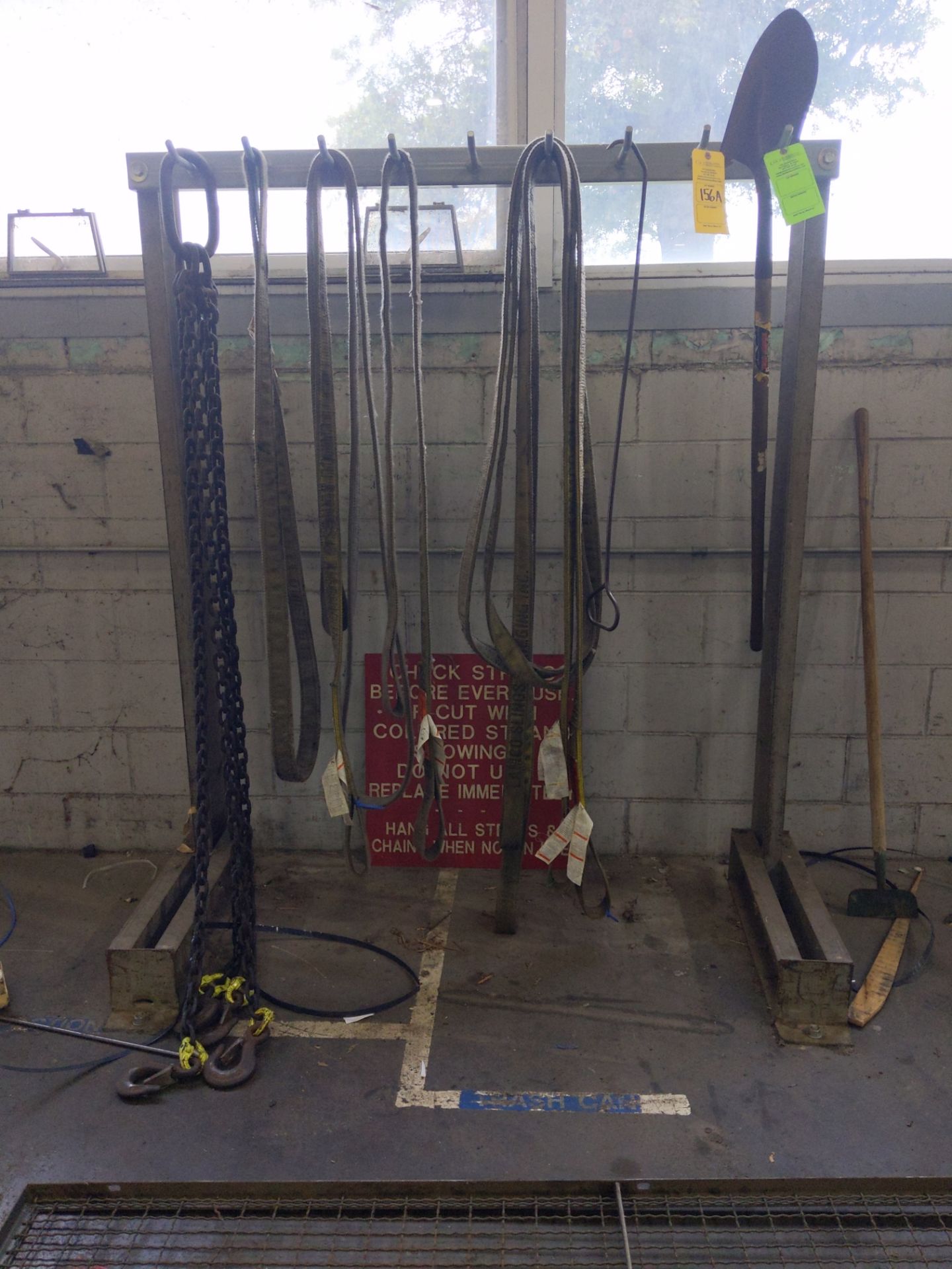 RACK AND CONTENTS: RIGGING CHAINS; STRAPS; SHOVELS