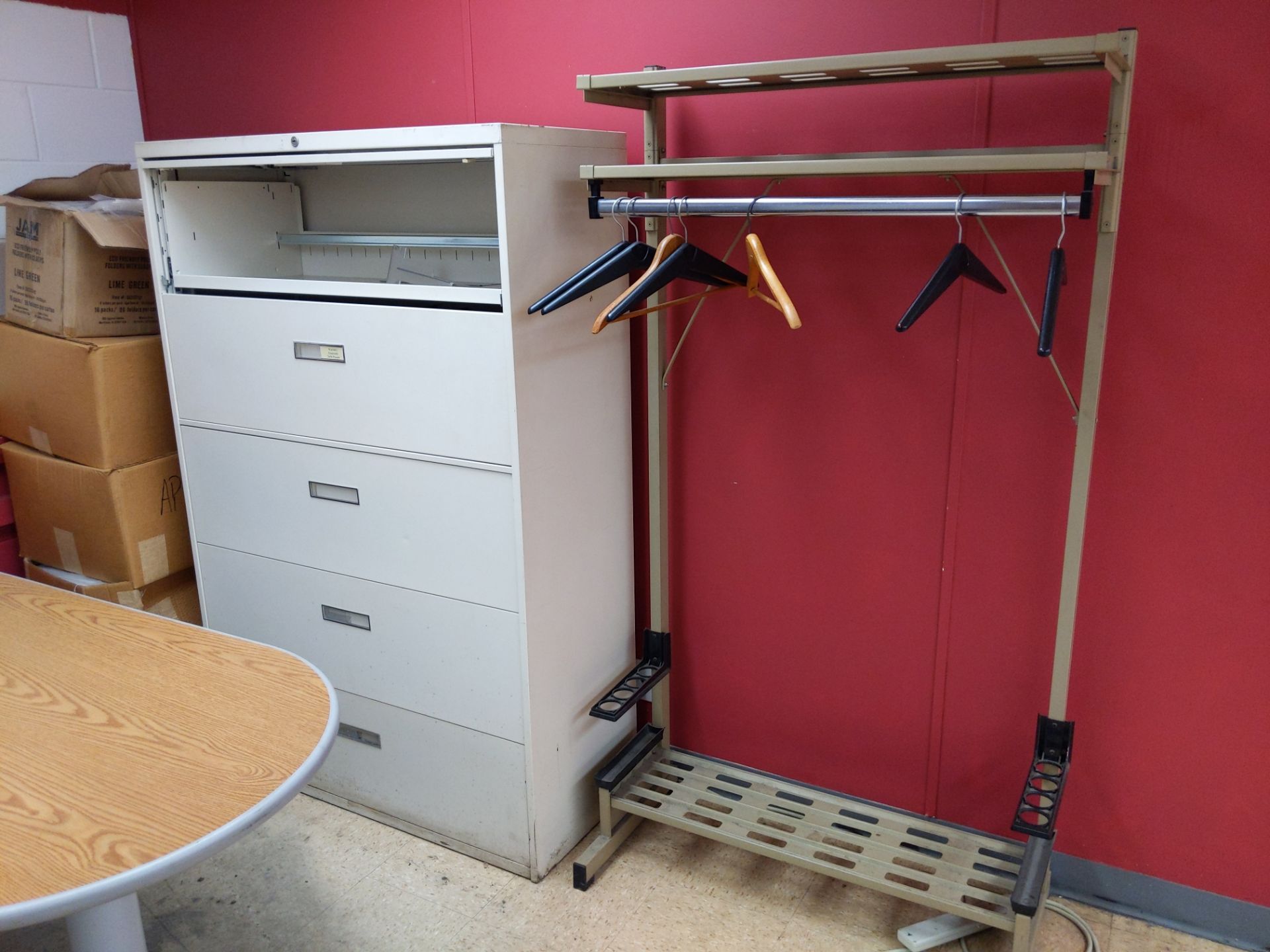 OFFICE DESK; FILING CABINET; HANGER RACK - Image 2 of 2