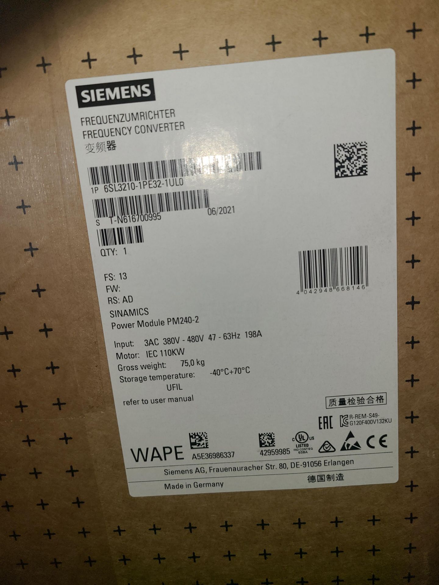 SIEMENS SINAMICS G120X FREQUENCY CONVERTER - IP65L3220-2YE46-0AF0 WITH SIEMENS POWER MODULE PM240- - Image 8 of 8