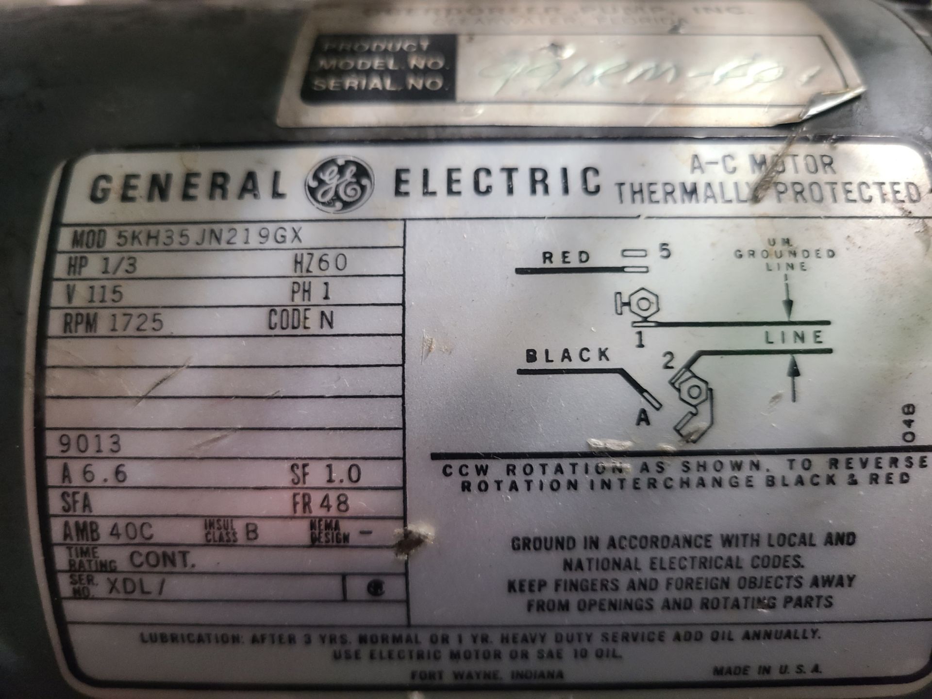 (2) GE 1/3 HP AC MOTOR THERMALLY PROTECTED; (1) GE 1/2 HP AC MOTOR THERMALLY PROTECTED - Image 2 of 5