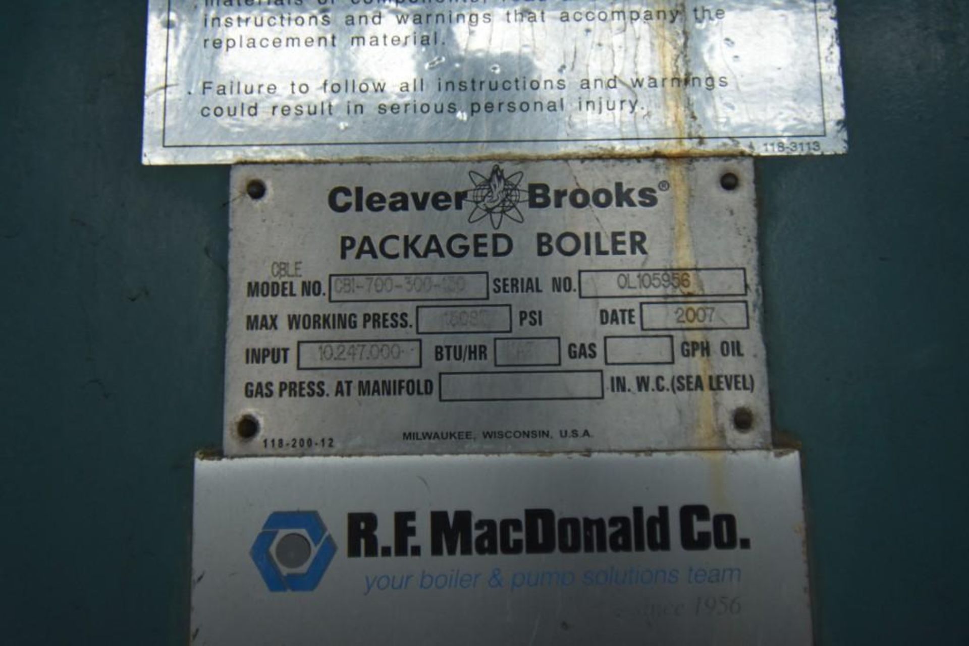 Cleaver Brooks Boiler CBI- 700- 300- 150 - Image 7 of 11