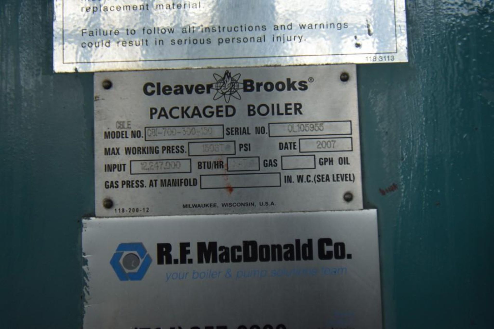 Cleaver Brooks Boiler CBI- 700- 300- 150 - Image 8 of 12