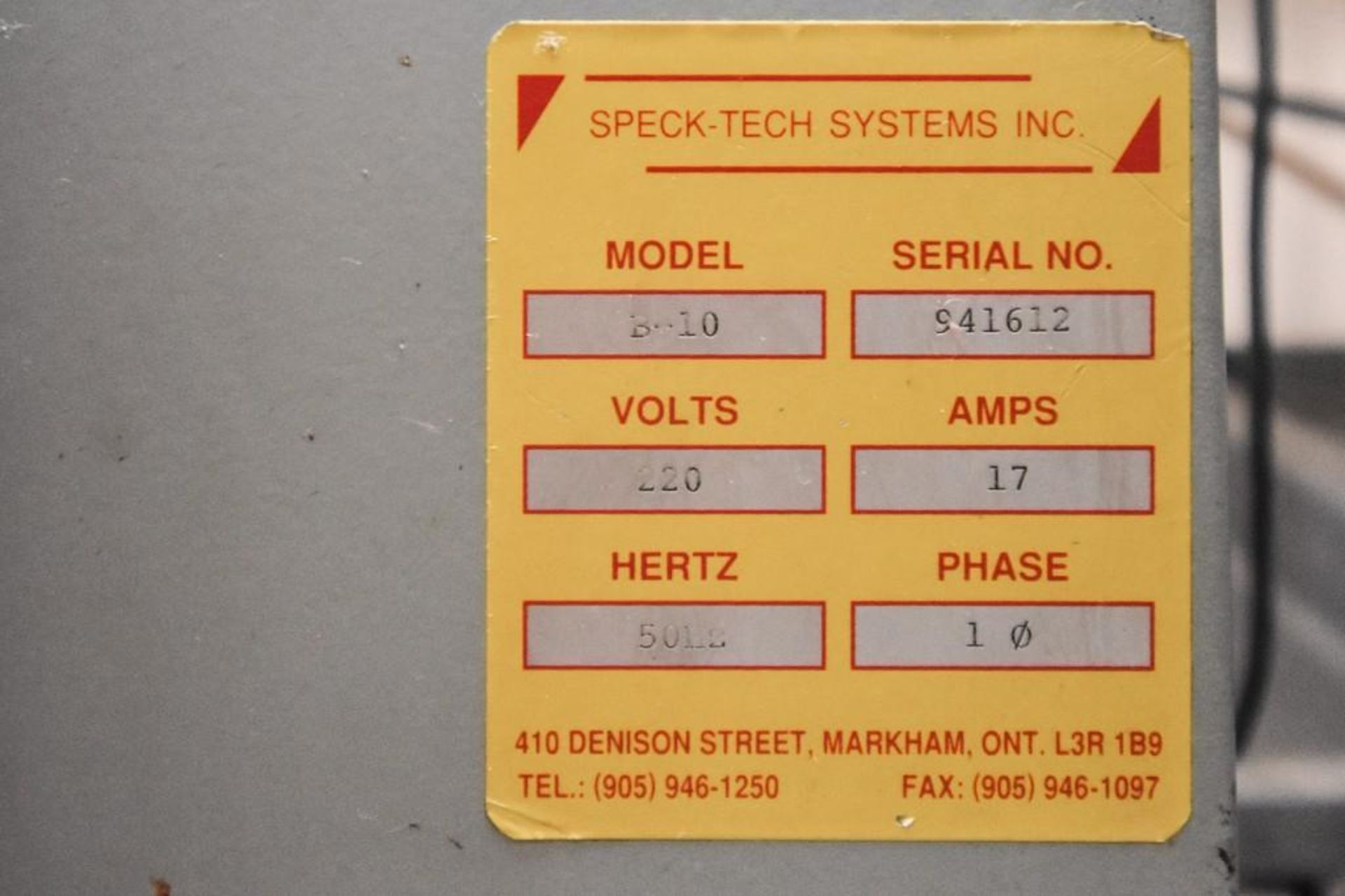 Speck Tech Systems B- 10 Machine - Image 8 of 12