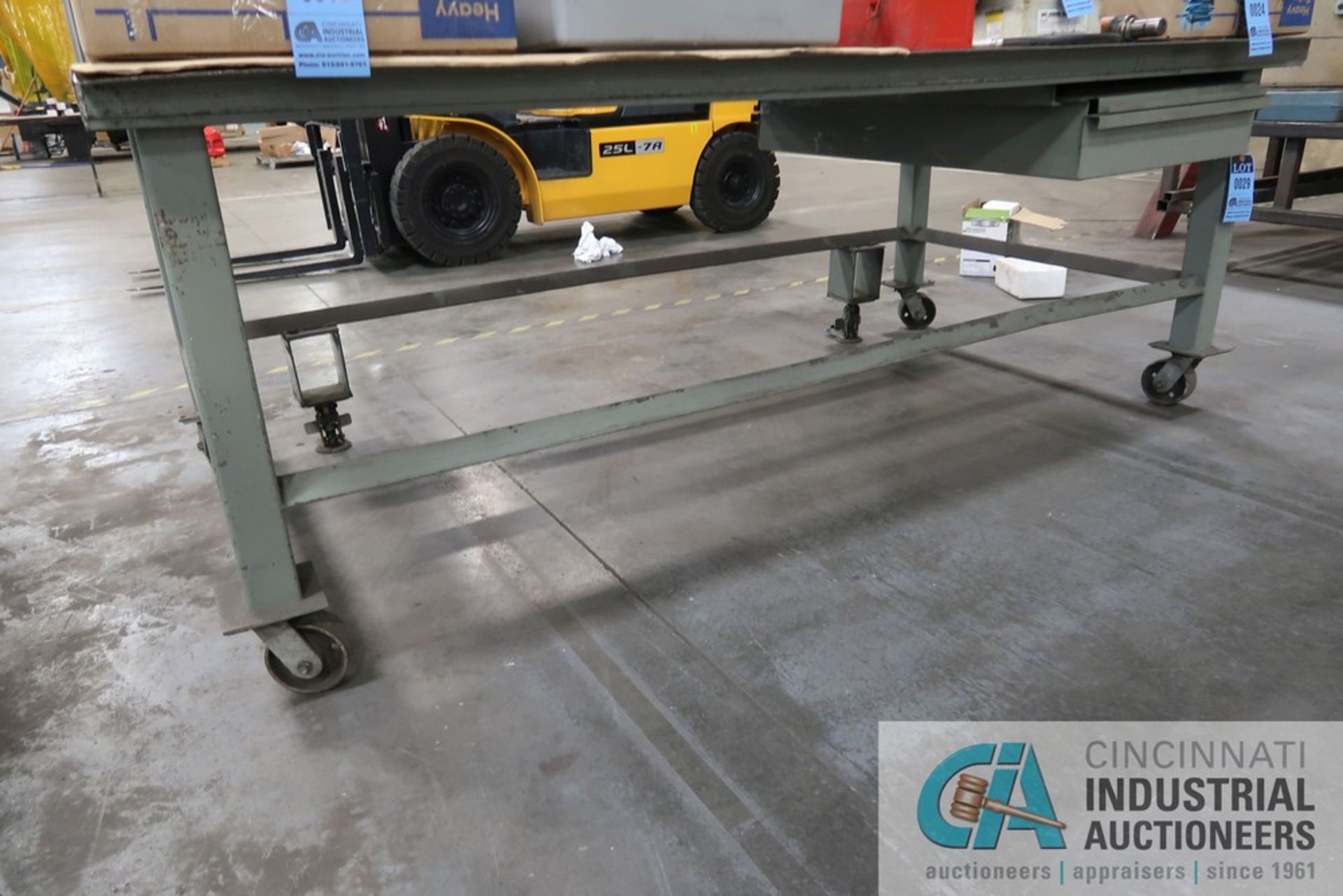 55" X 96" X 36" HIGH HEAVY DUTY WELDED PORTABLE STEEL TABLE **DELAYED REMOVAL UNTIL 12/27/2021**