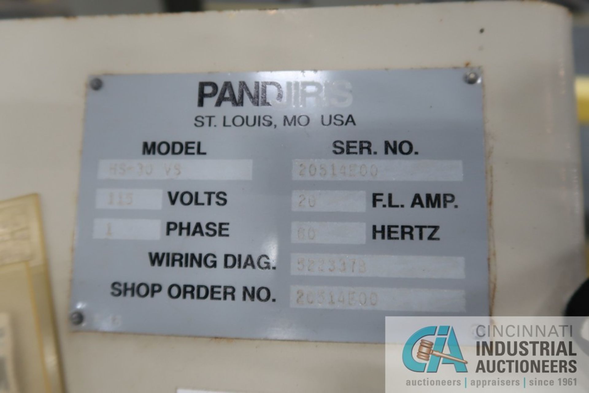 PANDJIRIS MODEL HS-30VS AND TS-30 HEADSTOCK / TAILSTOCK UNIT; S/N 20514E00 HEADSTOCK, S/N 20514E00 - Image 9 of 10