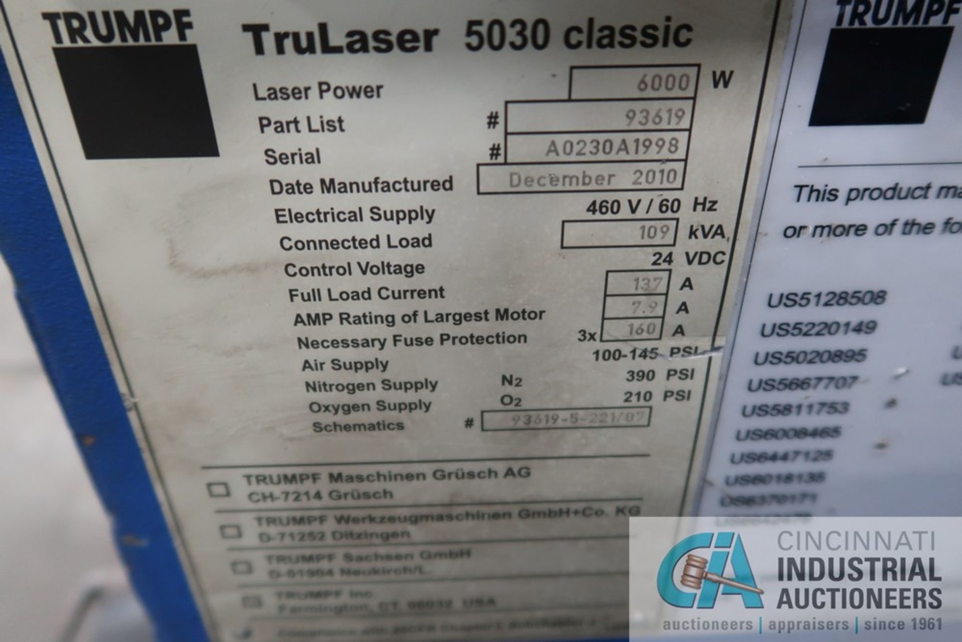 6,000 WATT TRUMPF TRULASER 5030 CLASSIC C02 LASER WITH LIFT MASTER; S/N LASER A0230A1998 (NEW 12- - Image 14 of 26