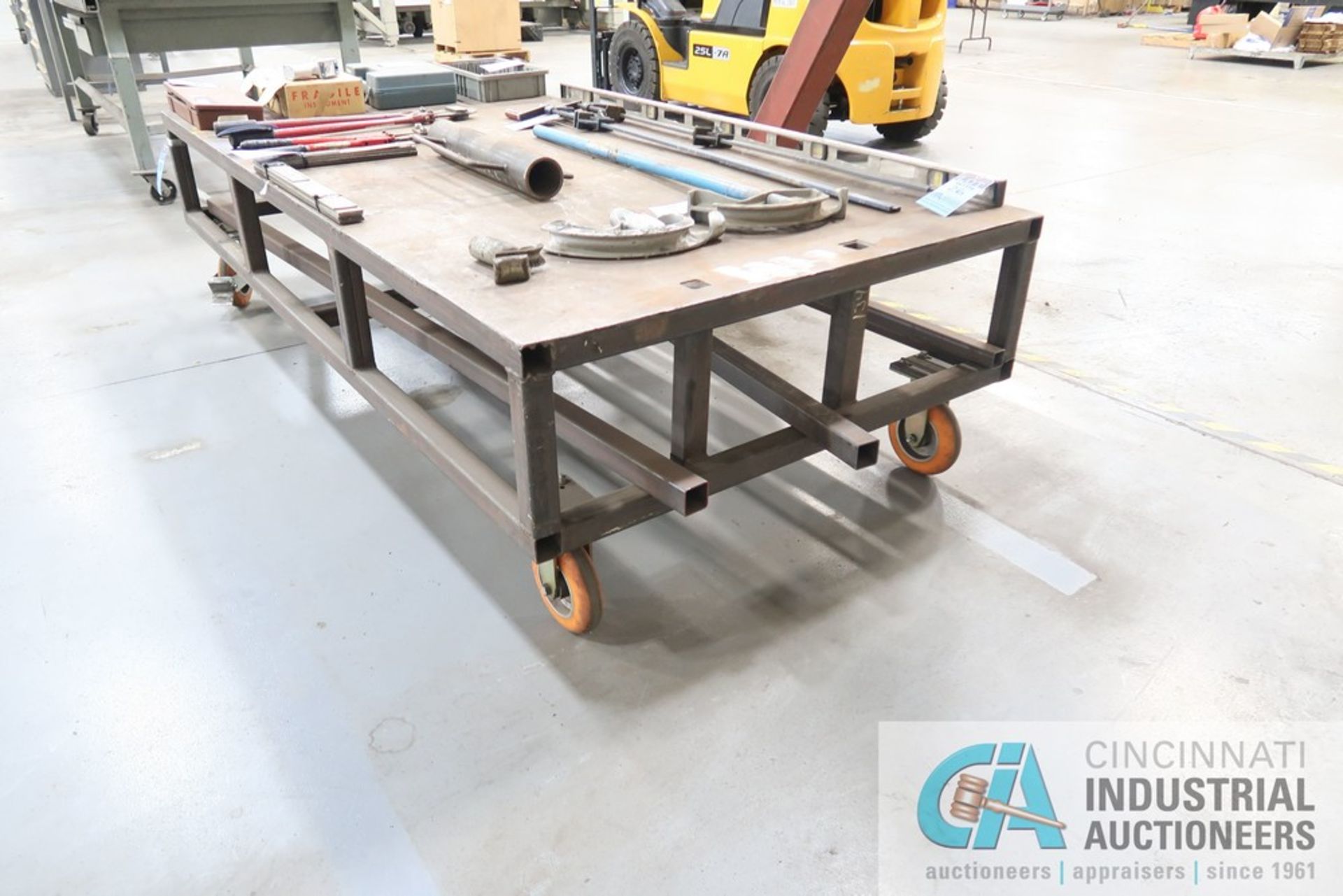 48" X 96" X 25" HIGH HEAVY DUTY WELDED PORTABLE STEEL TABLE **DELAYED REMOVAL UNTIL 12/27/2021** - Image 2 of 2