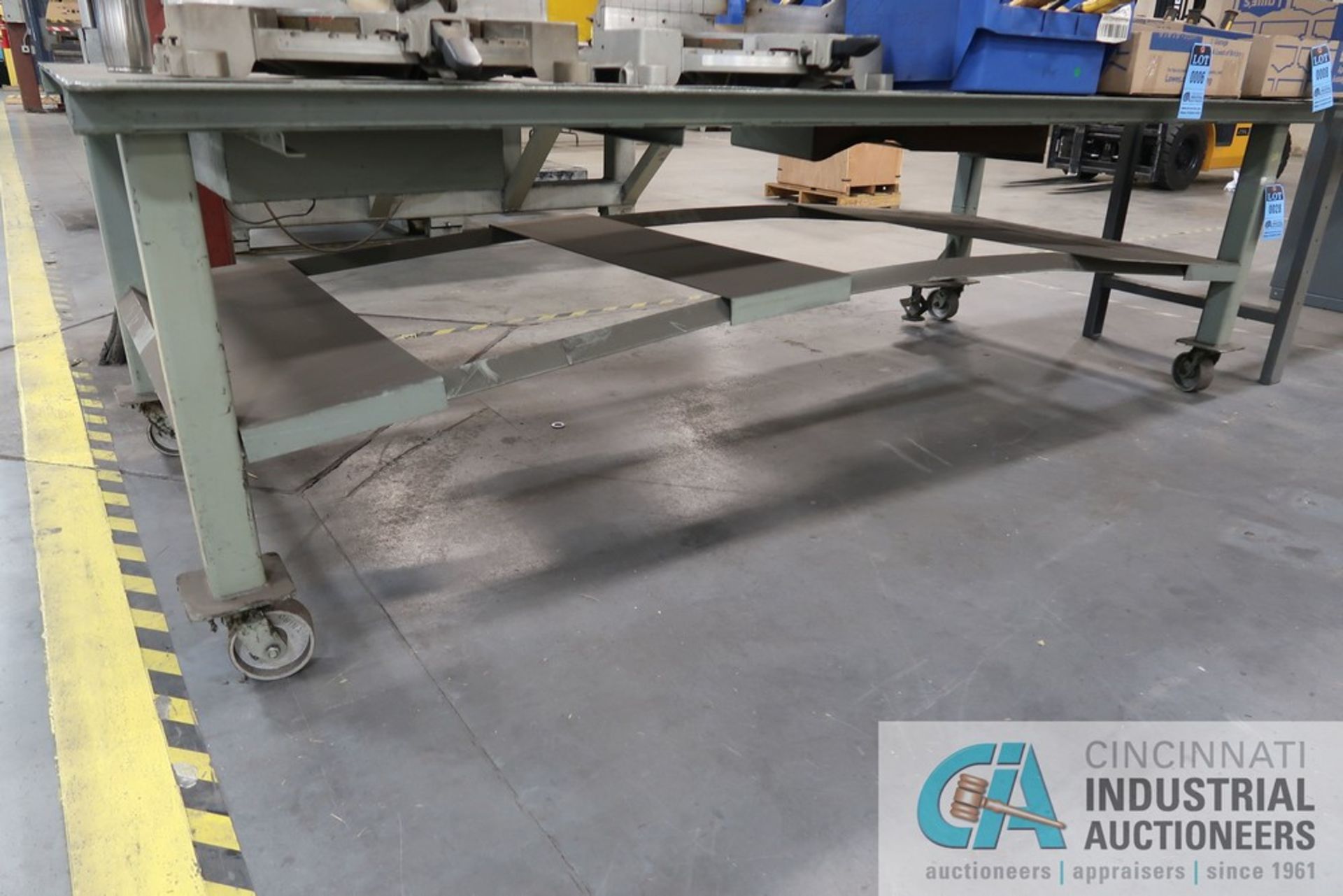 54" X 120" X 35" HIGH HEAVY DUTY WELDED PORTABLE STEEL TABLE **DELAYED REMOVAL UNTIL 12/27/2021**