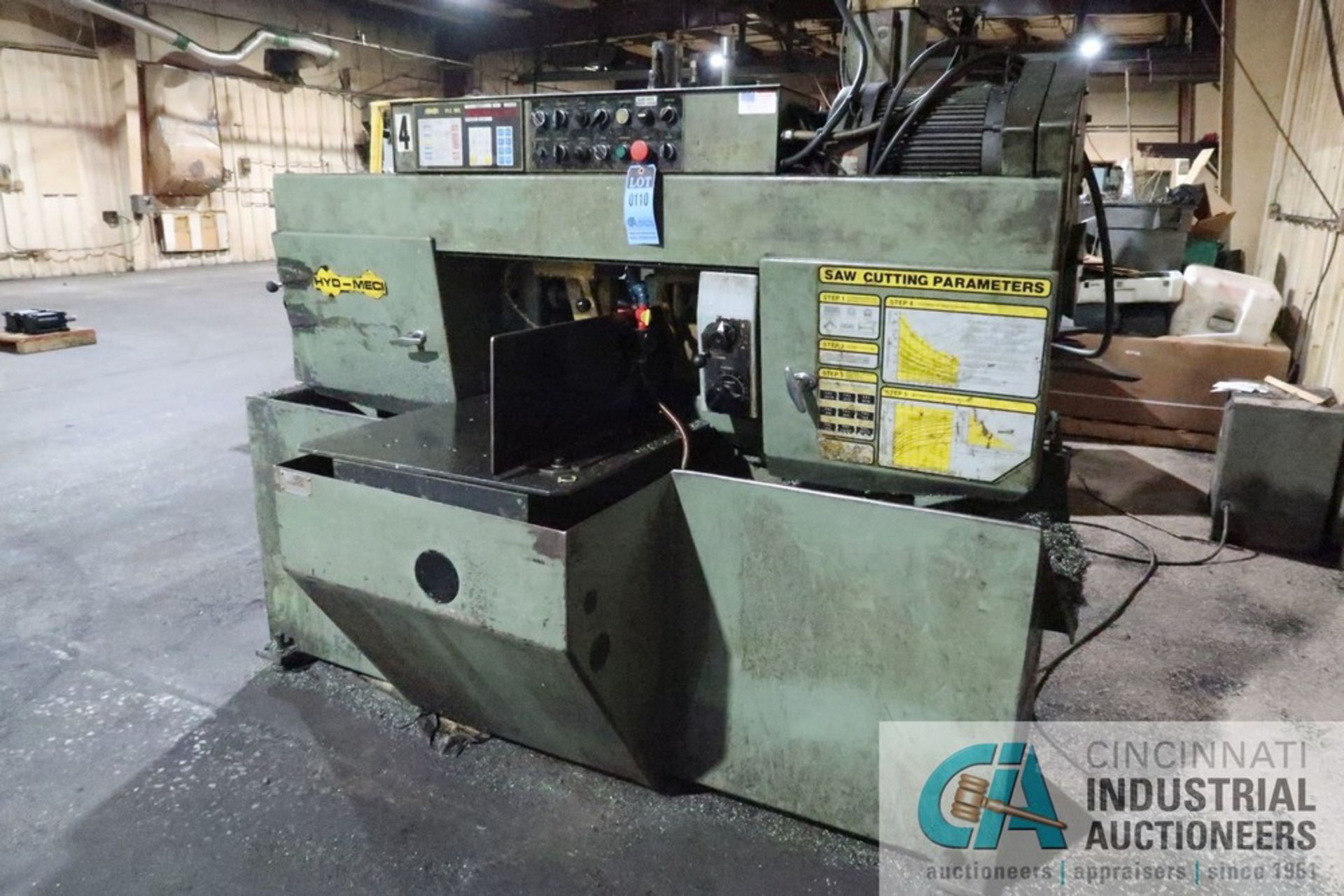 12" X 12" HYD-MECH MODEL H-12 AUTO HORIZONTAL BAND SAW; S/N A0997905H, PLC100 CONTROL, 36" STROKE