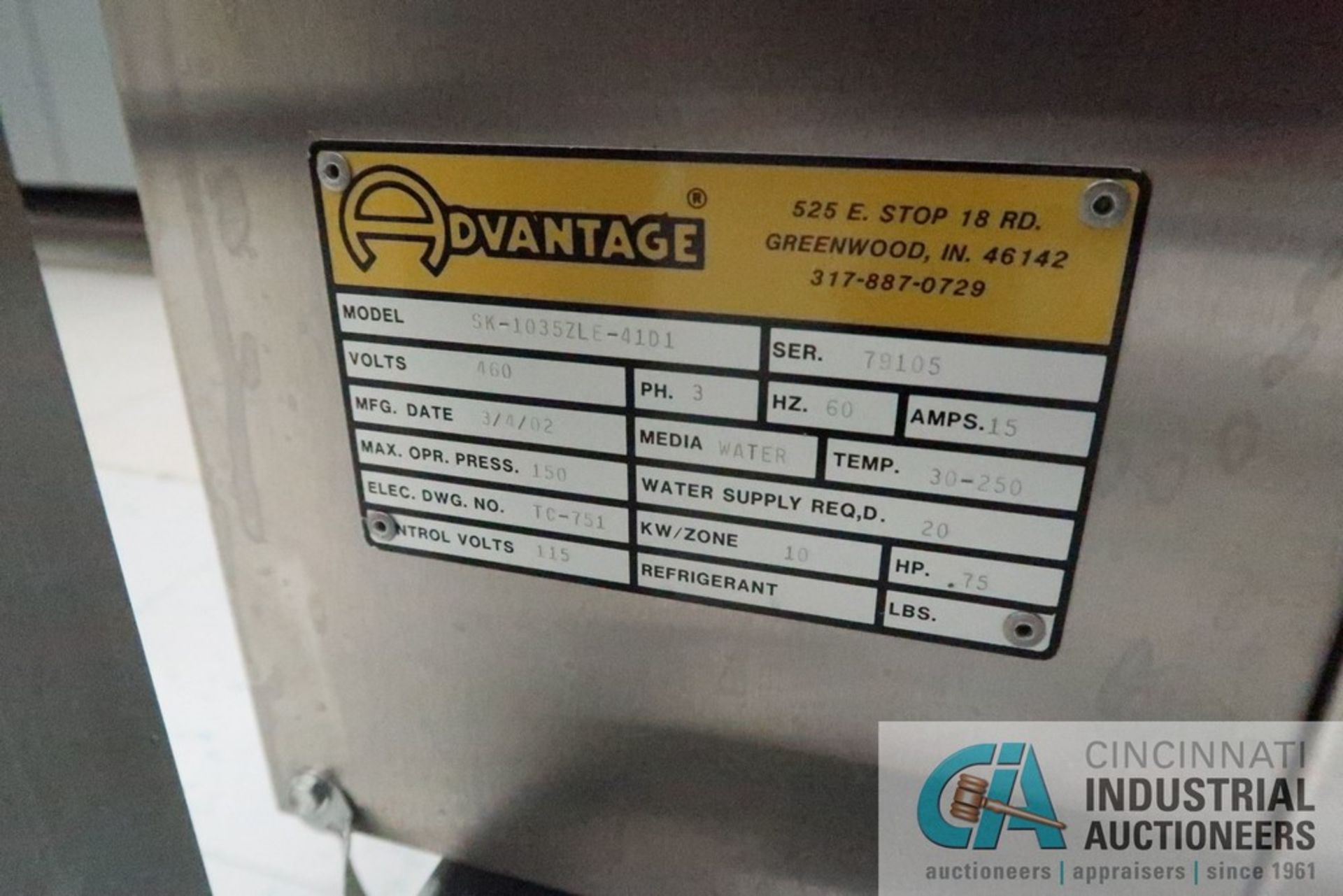 ADVANTAGE SENTRA 2000LE TEMPERATURE CONTROLLERS; S/N 79106 AND 79105 (NEW 3-4-02) - Image 5 of 5