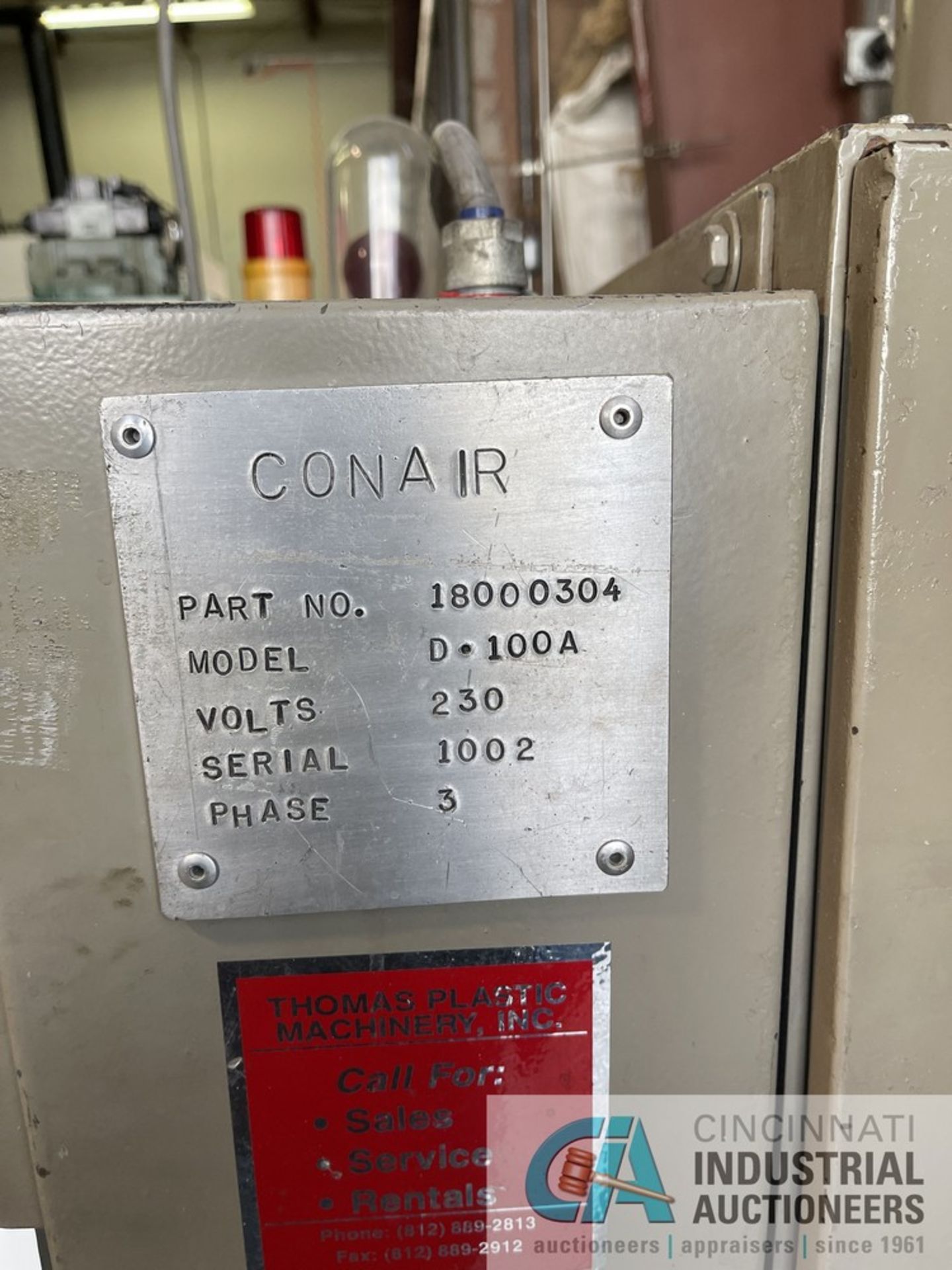 CONAIR MODEL D-100A DEHUMIDIFYING DRYER; S/N 1002, PART NO. 18000304, 230 VOLTS, 3-PHASE WITH - Image 3 of 3