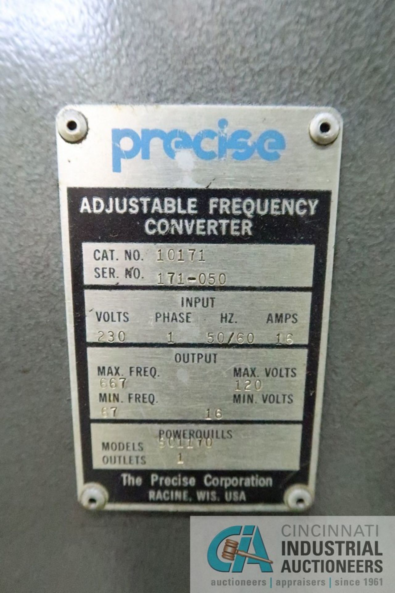 PRECISE CAT NO. 10171 ADJUSTABLE FREQUENCY CONVERTER; S/N 171-050 - Image 6 of 6