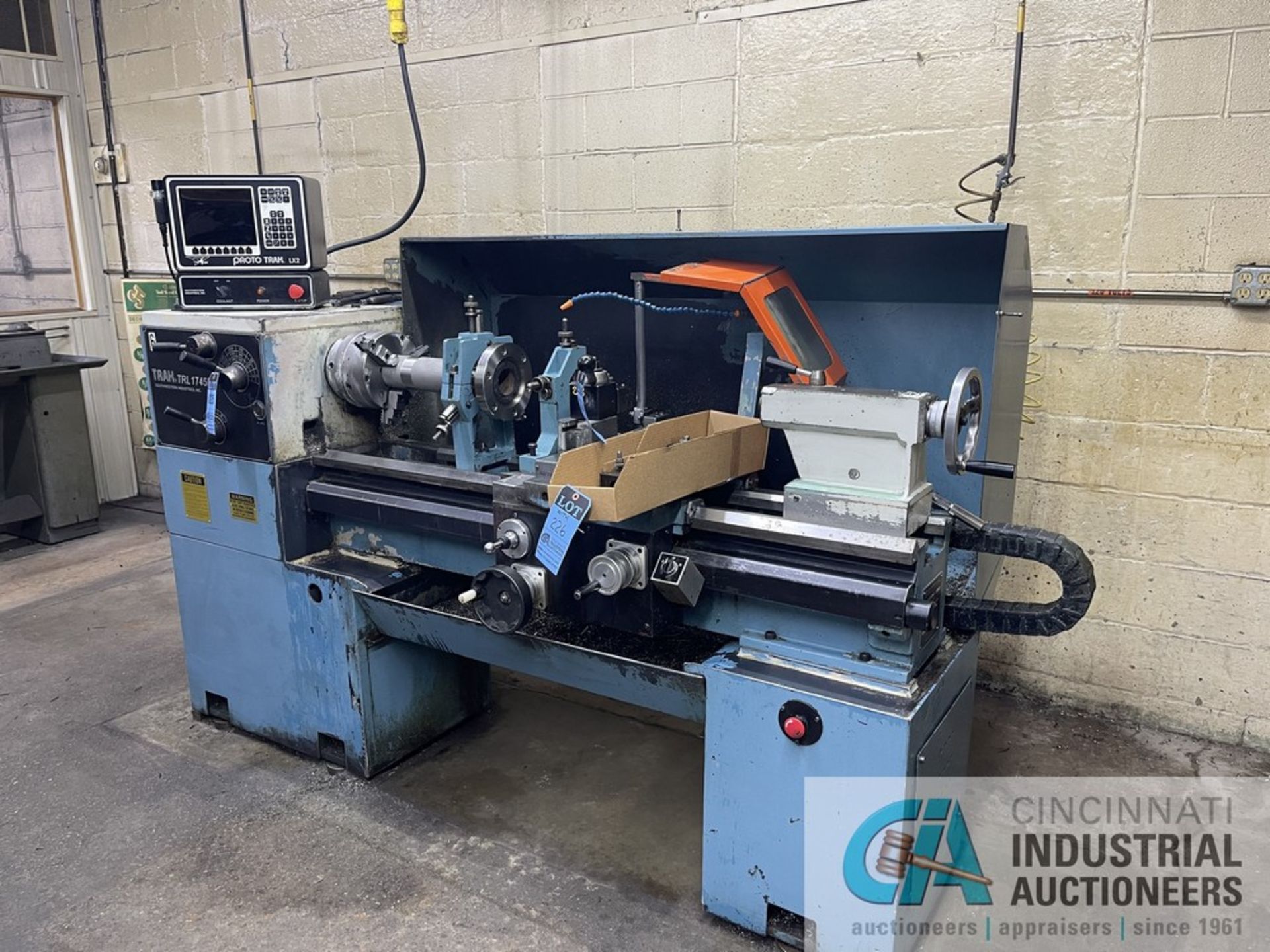 17" X 45" SWI TRAK TRL 1745P CNC FLAT BED ENGINE LATHE; S/N 967002, 8" 3-JAW CHUCK, SPINDLE SPEED