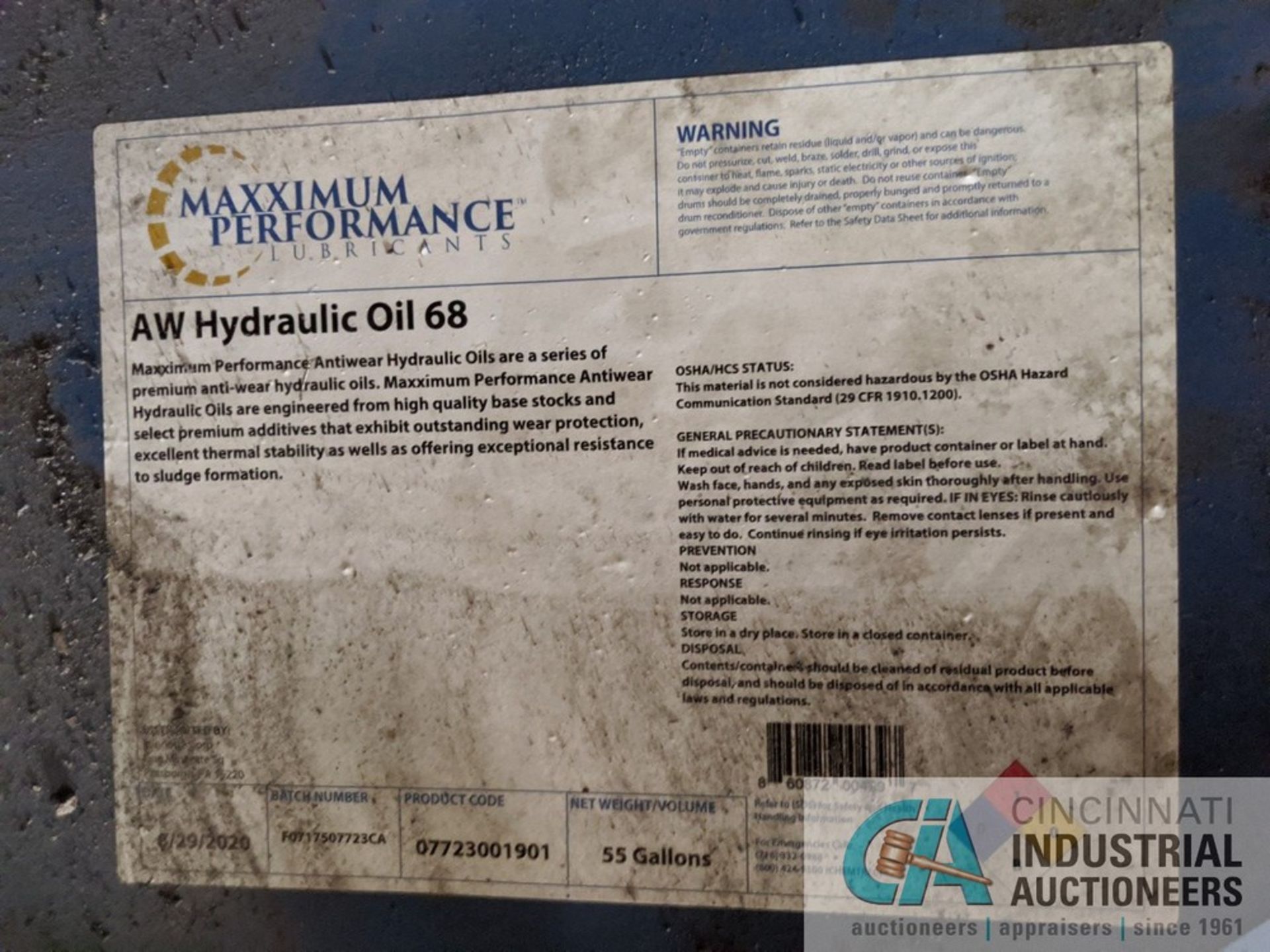 55 GALLON DRUM AW HYDRAULIC OIL 68 **LOCATED AT 128 STEUBENVILLE AVE., CAMBRIDGE, OHIO 43725** - Image 2 of 2