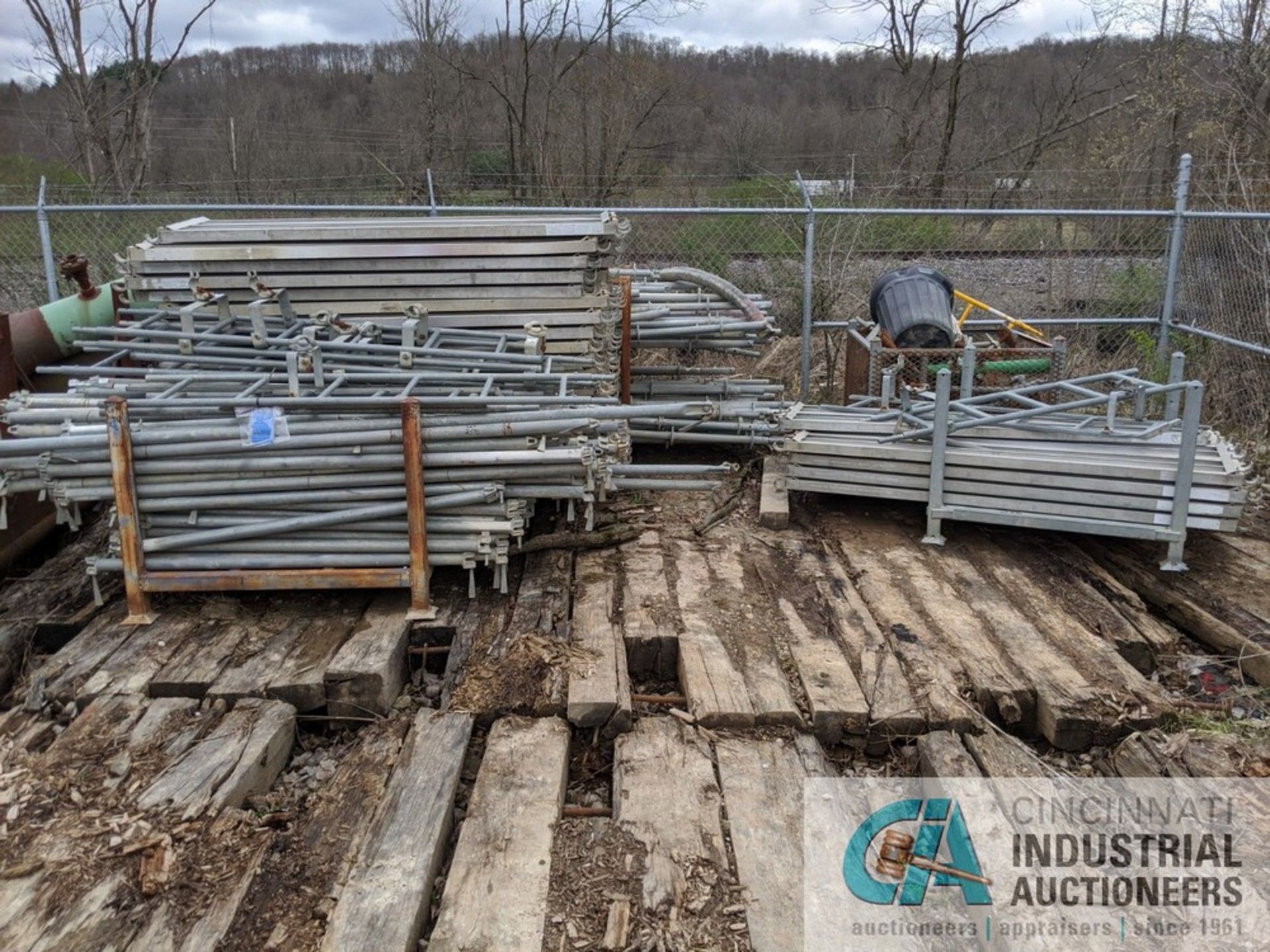 (LOT) ALUMINUM SCAFFOLDING WITH APPROX. (45) 19" X 84" WALK BOARDS **LOCATED AT 4366 GLENN