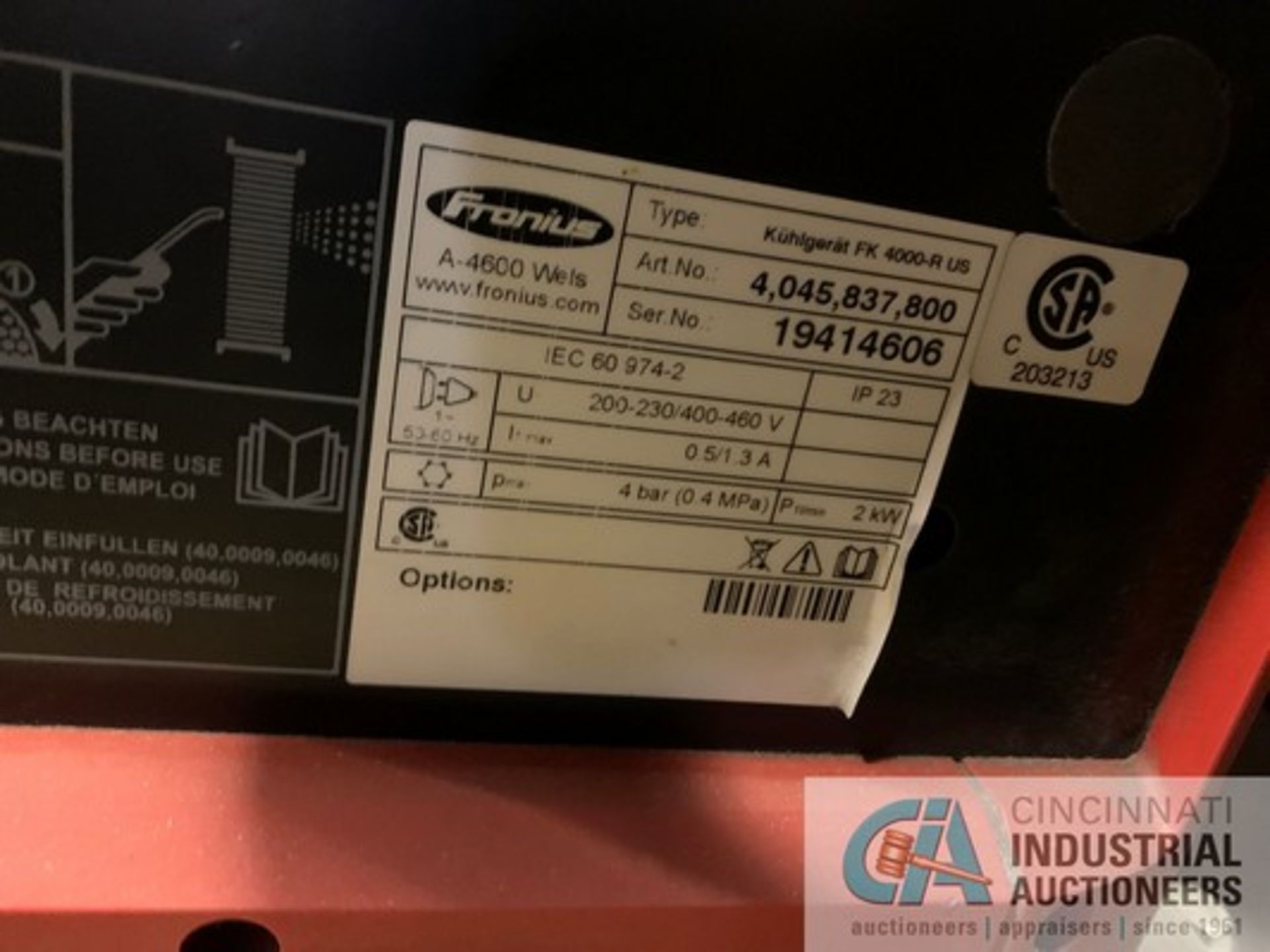 400 AMP FRONIUS TRANSPLUS SYNERGIC 4000 MV MIG WELDING POWER SOURCE S/N 19364316 WITH 24 VOLT - Image 5 of 7