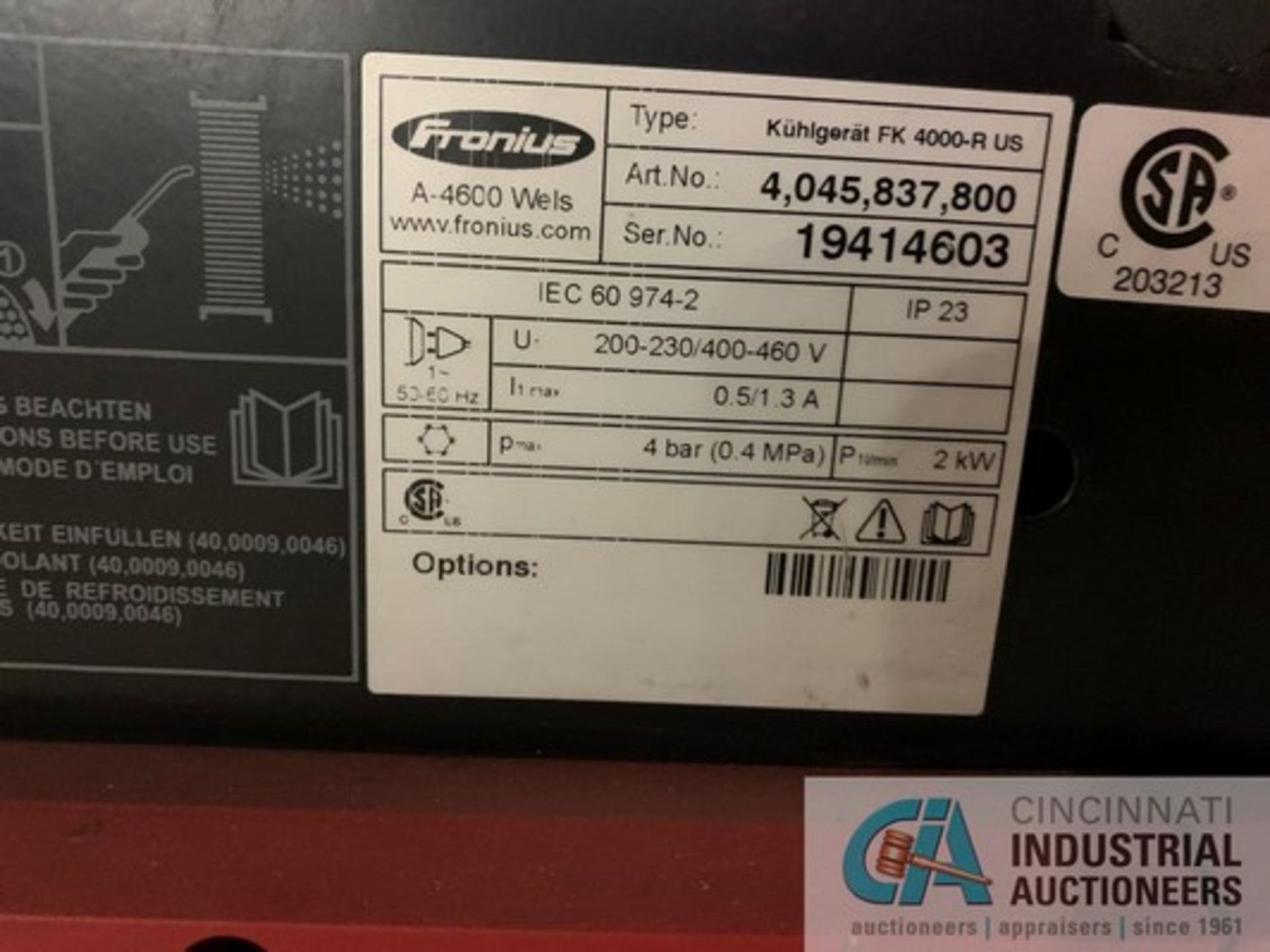 400 AMP FRONIUS TRANS PLUS SYNERGIC 4000 MV MIG WELDING POWER SOURCE S/N 19364307 WITH 24 VOLT - Image 5 of 8