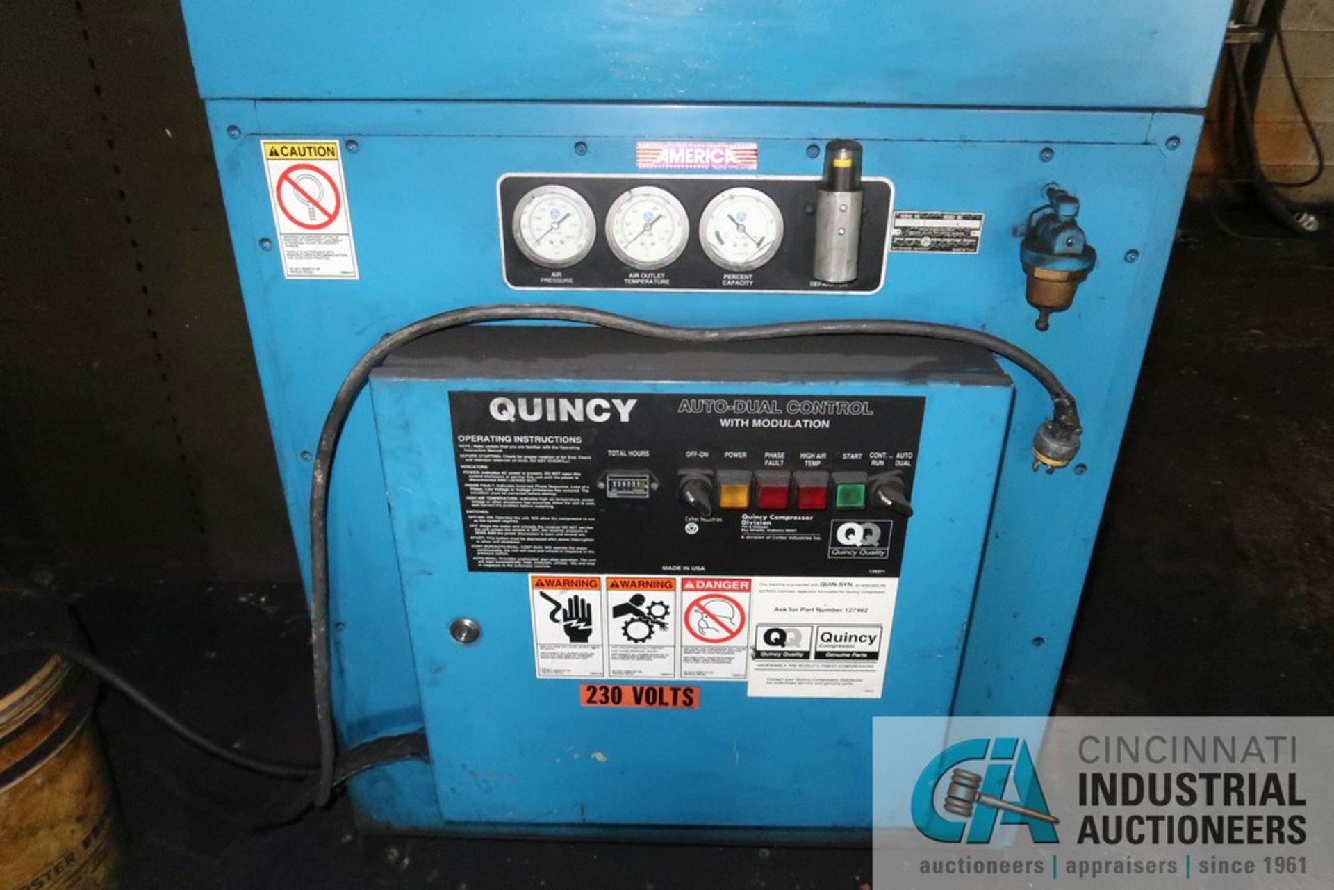 QUINCY AIR COMPRESSOR MODEL OMBCACA81B; S/N 82160, 223,221 HOURS, 230 VOLTS - Image 2 of 5