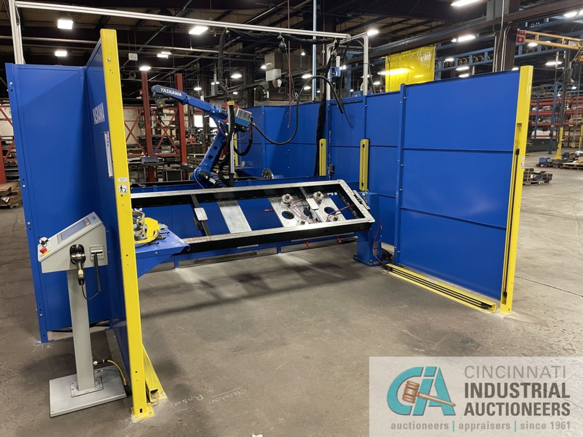 YASKAWA MODEL ARC WORLD ROBOTIC WELDER; S/N N/A (NEW 2020), (2) 34" X 115" TRUNNION TYPE WELDING